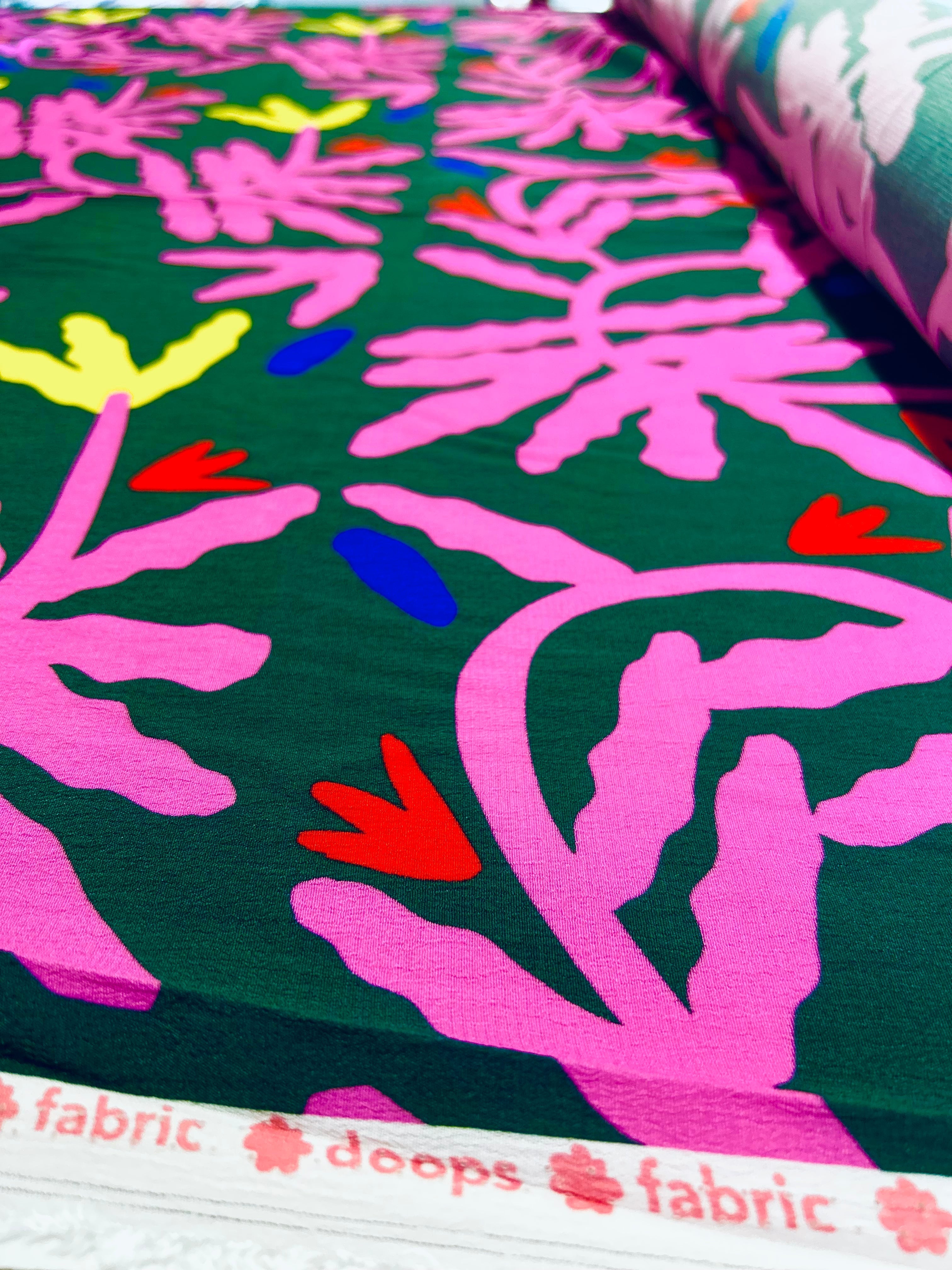 Pink Bloom Fern viscose crepe (CUT PIECE 2.2M $30)