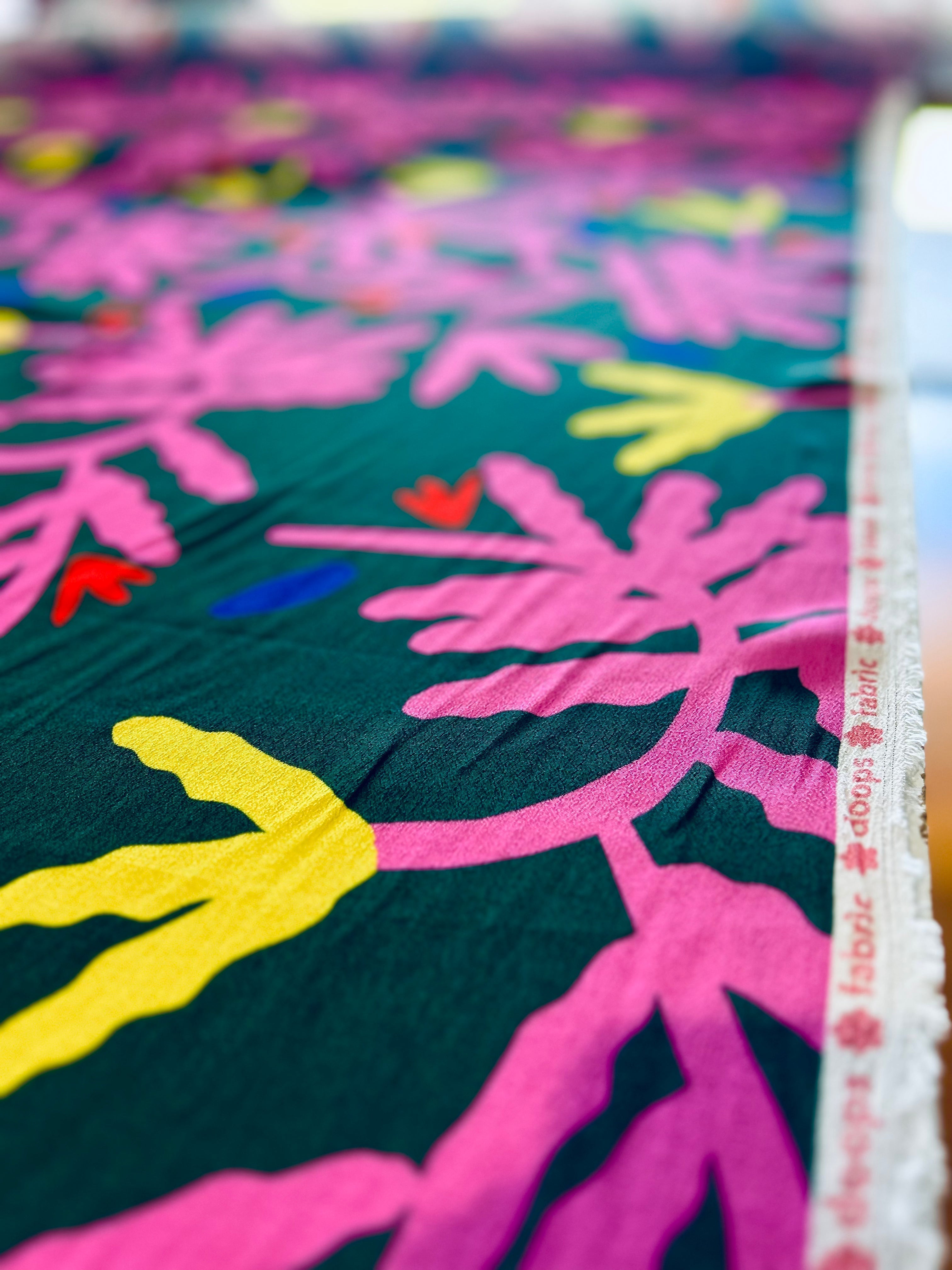 Pink Bloom Fern viscose crepe (CUT PIECE 2.2M $30)