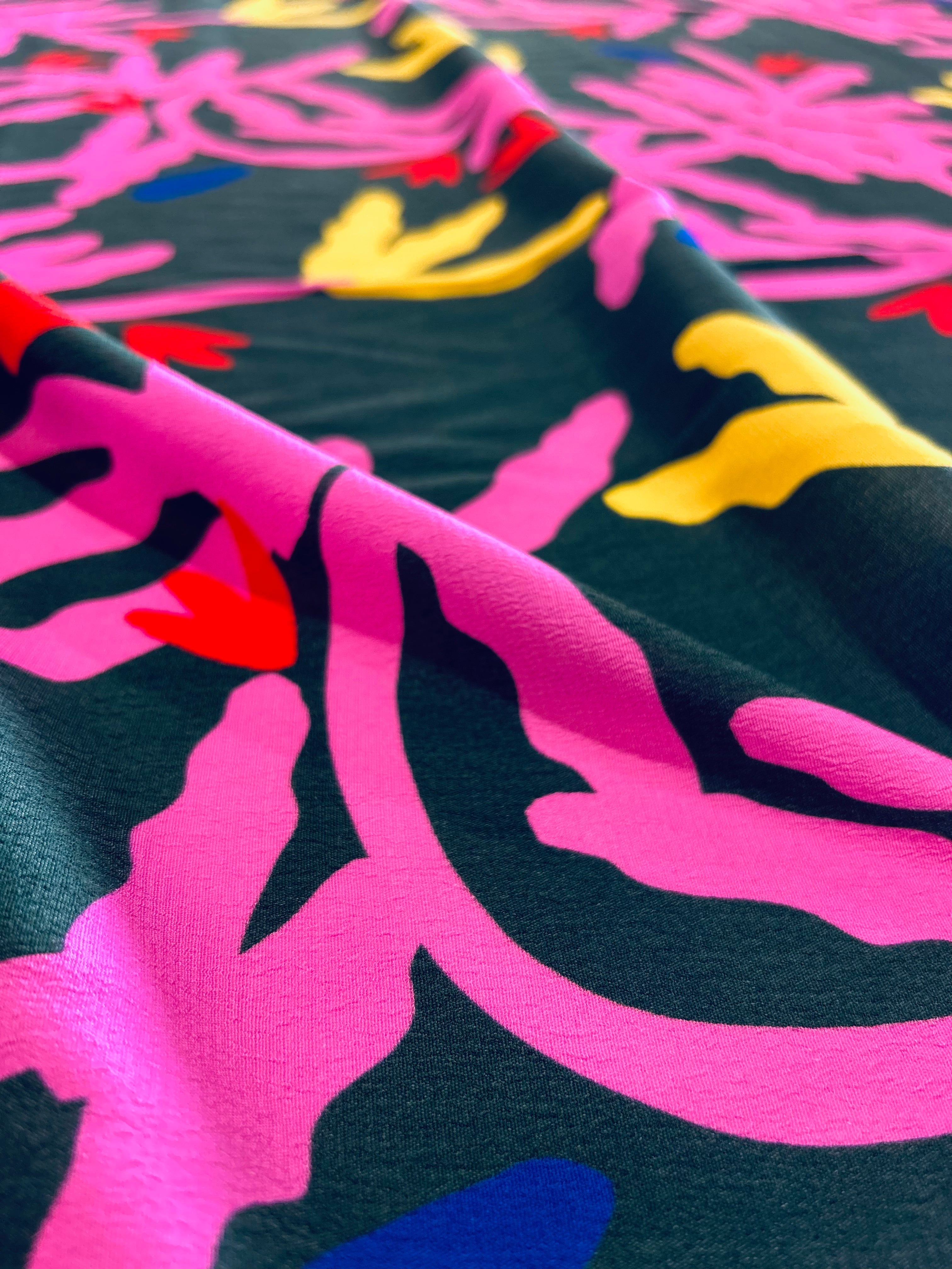 Pink Bloom Fern viscose crepe (CUT PIECE 2.2M $30)