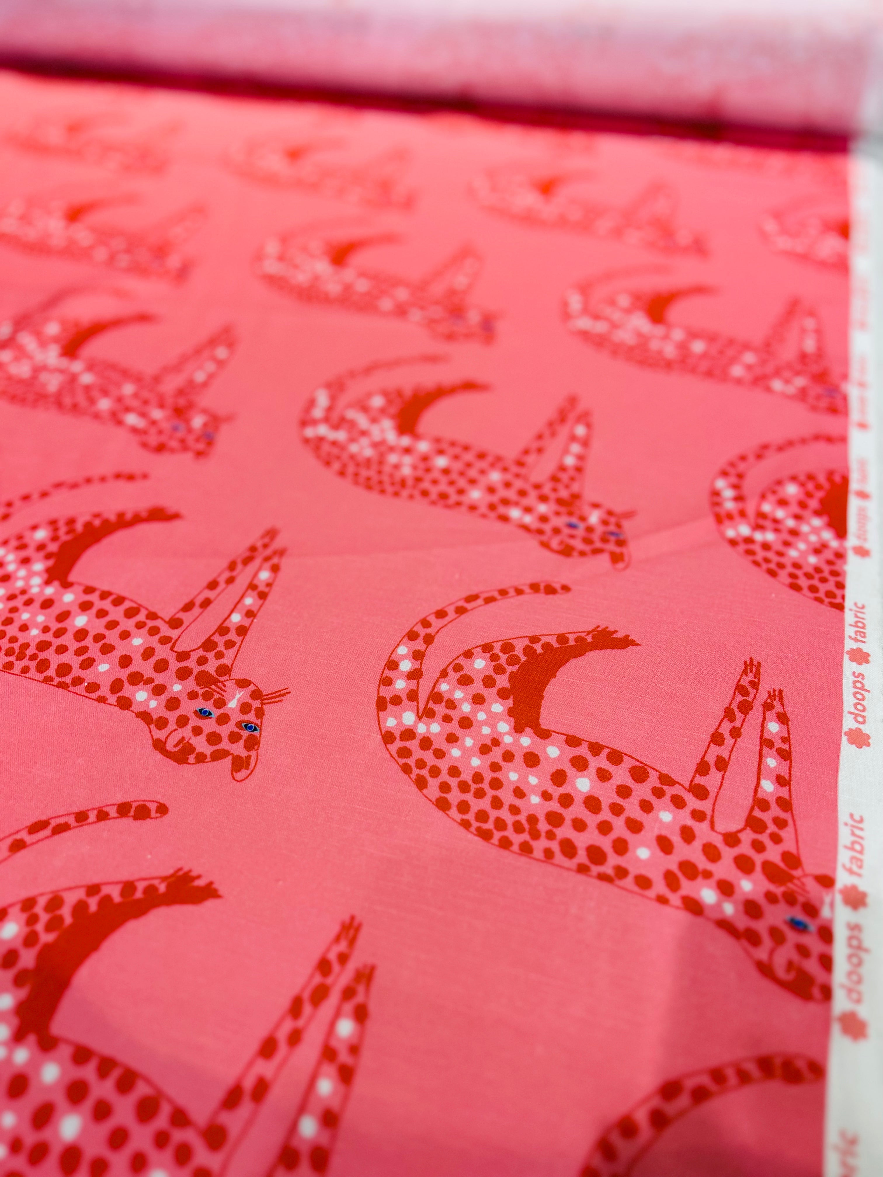Pink Leopard cotton linen (CUT PIECE 1.2CM $15)