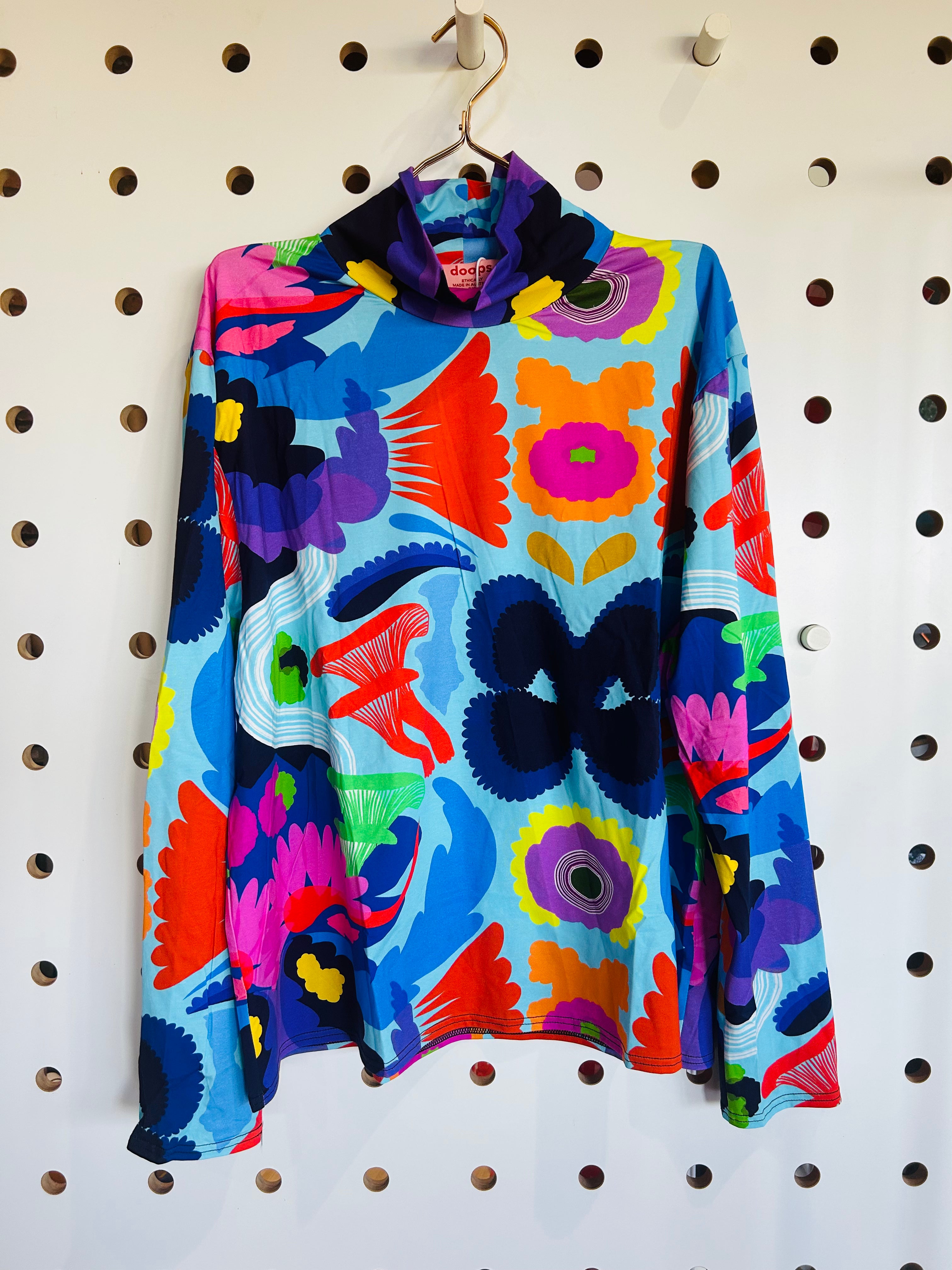 SECONDS Royal Euphoria Indigo Turtleneck Top (print not centered)