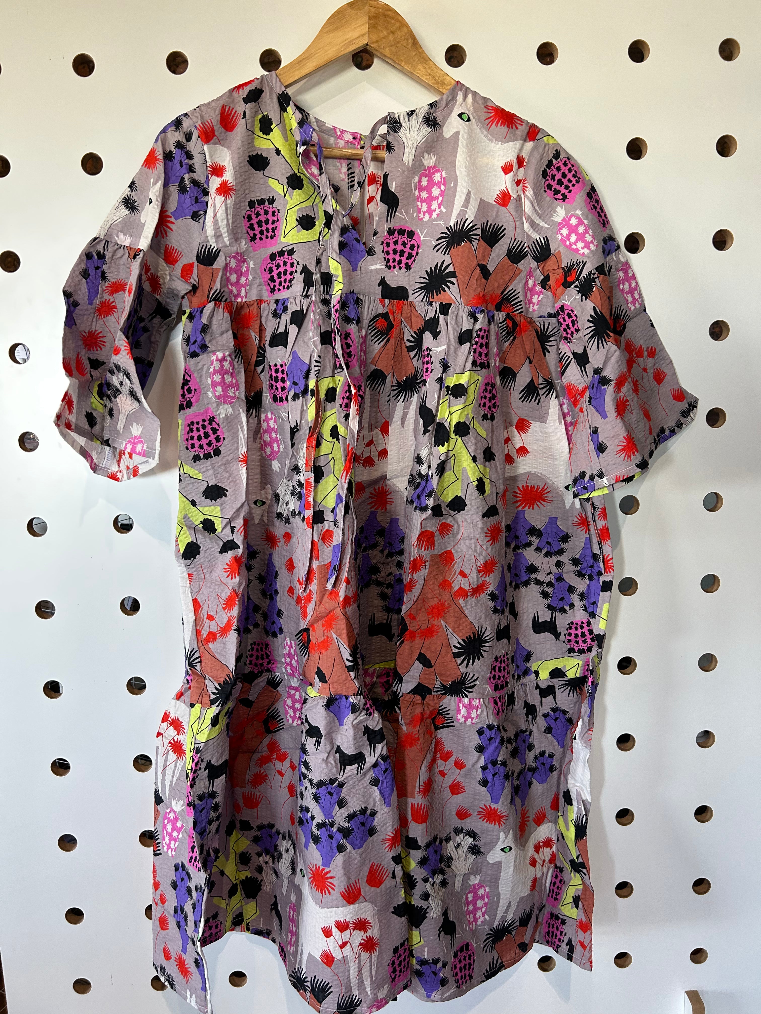 Sample Lumo Glow Cacti dress 100% seersucker cotton