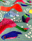 Birds (Teal) Cotton Seersucker (CUT PIECE 2M $30)