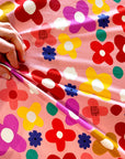 Daisy Pop (peach) Cotton Jersey (CUT PIECE 1.2M $10)