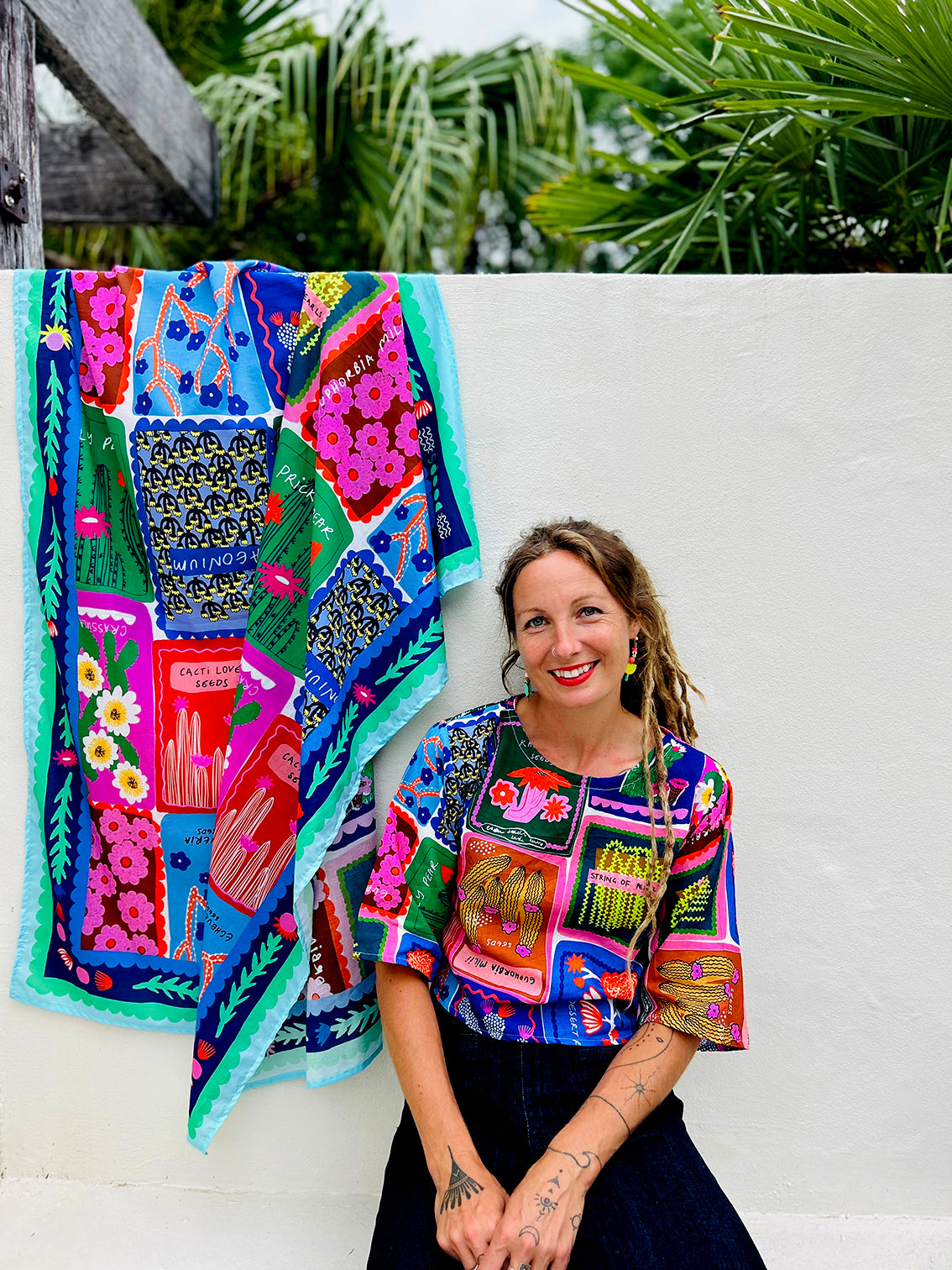 Succulent Love 95% cotton 5% Silk Scarf/Sarong