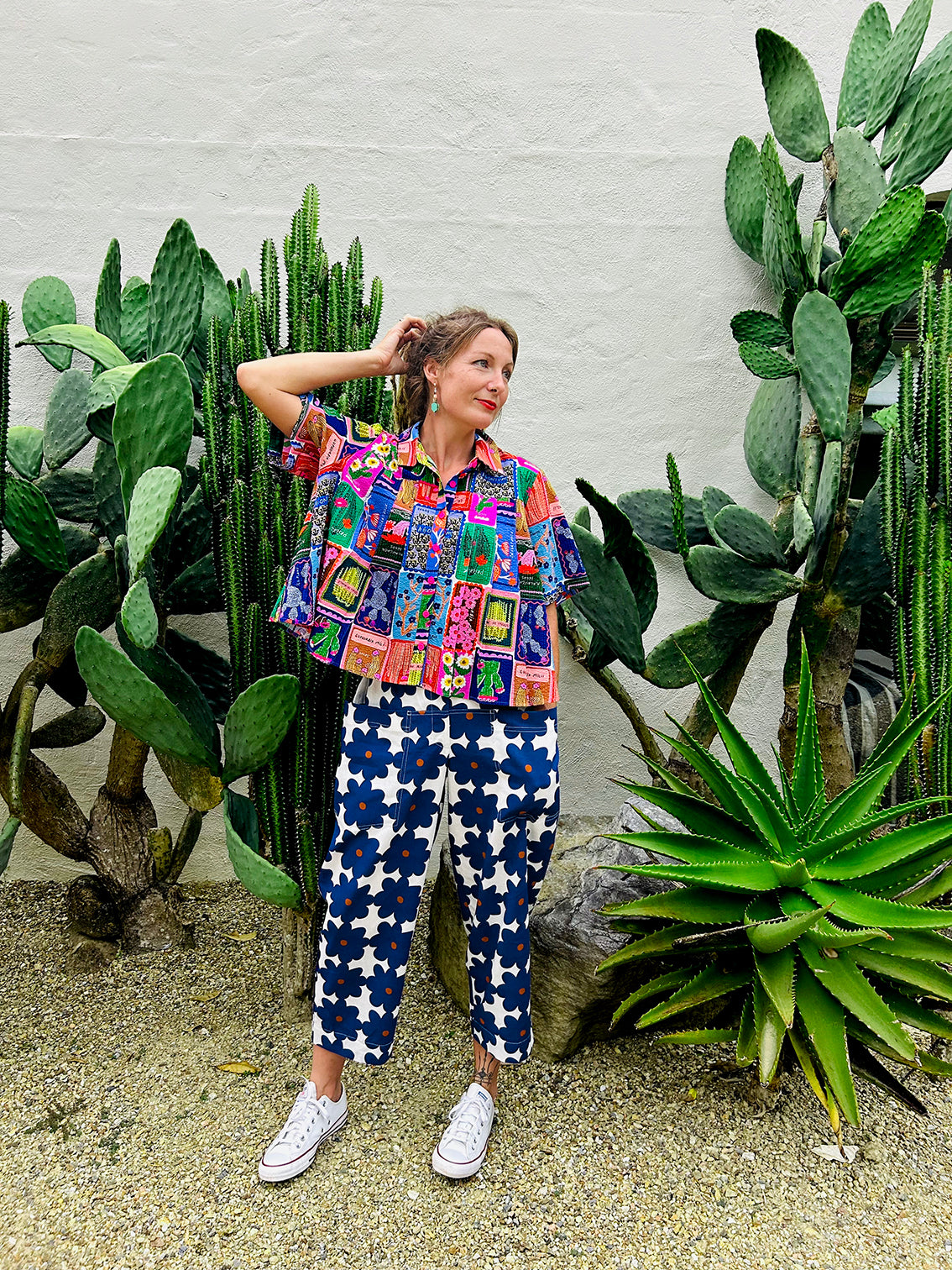 Succulent Love pleated seersucker top