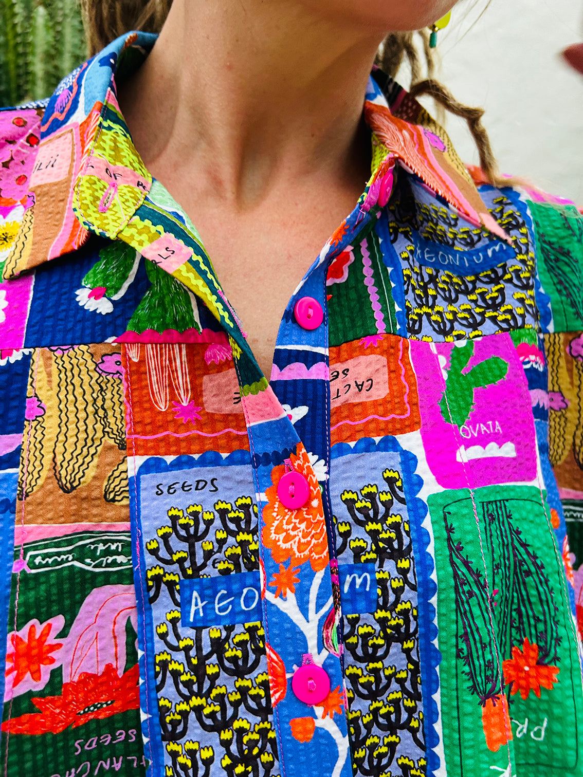 Succulent Love pleated seersucker top