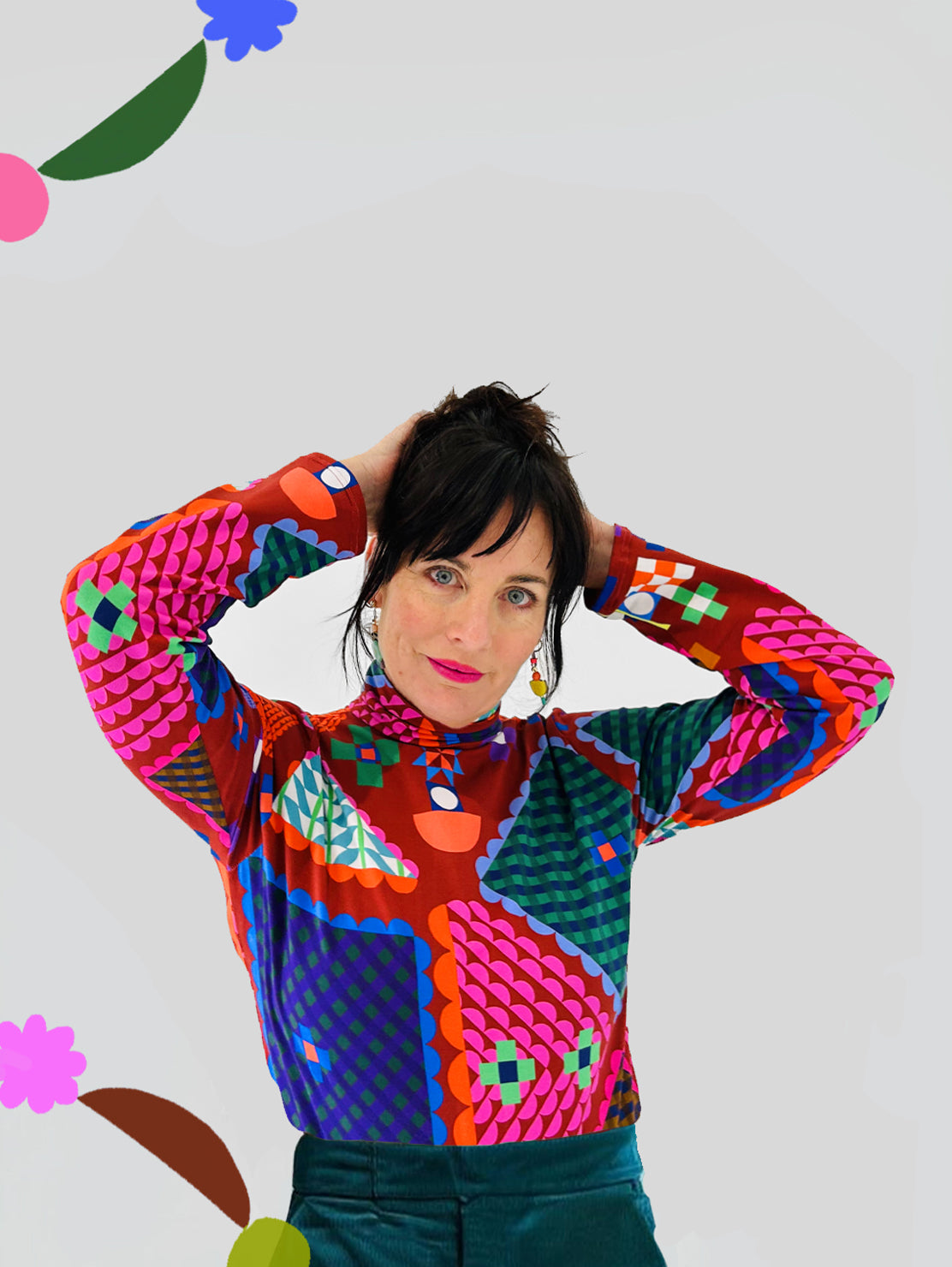 Quilt Play Turtleneck Top (M) SAMPLE