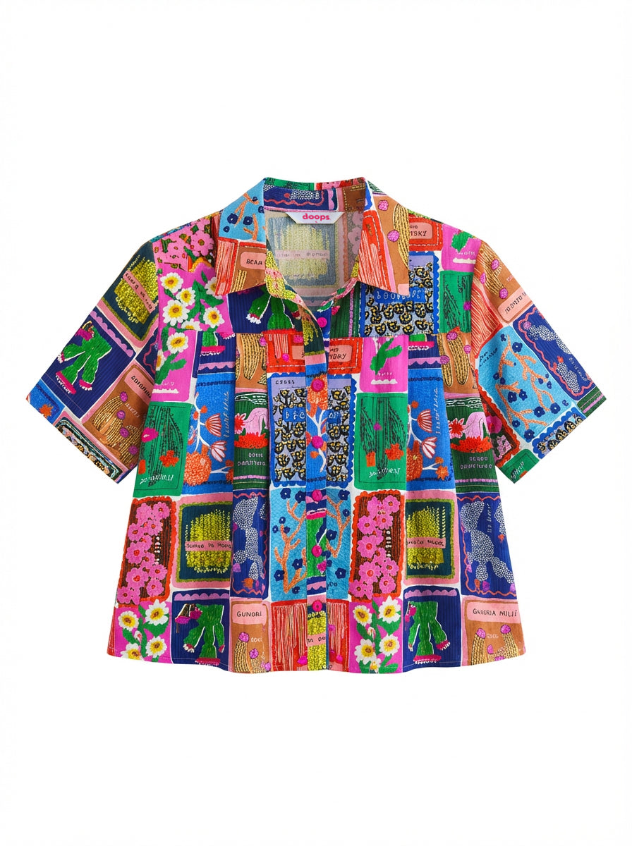 Succulent Love pleated seersucker top