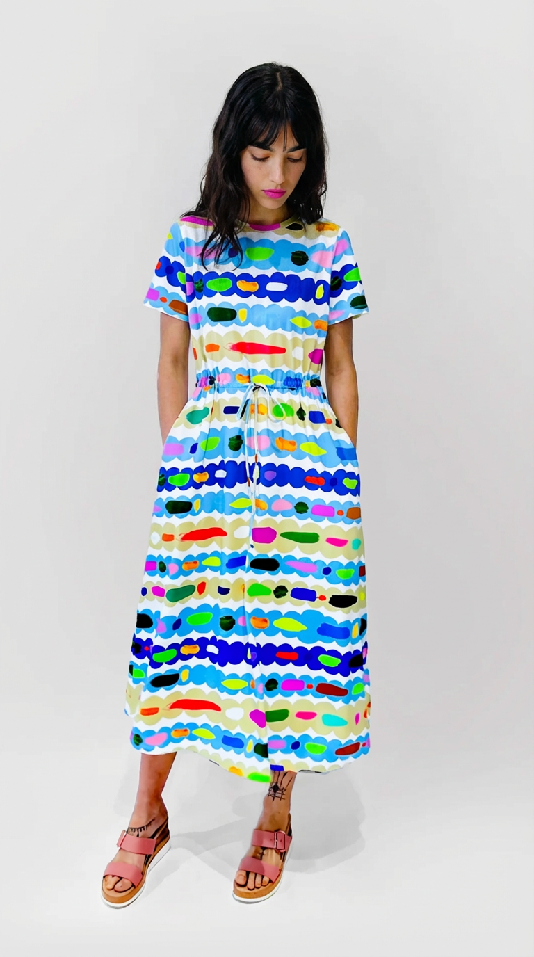 Coloured Lines jersey draw string dress Coloured Lines jersey draw string dress