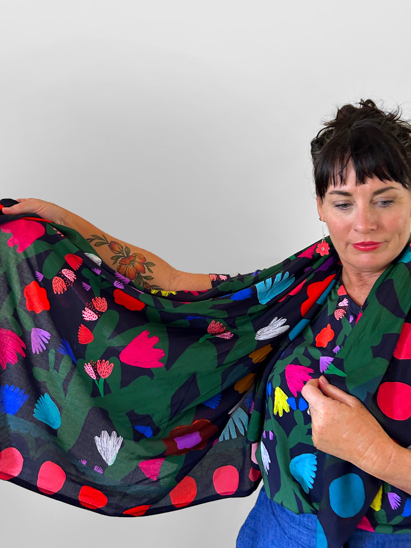Mor Mor's Garden 95% cotton 5% Silk Scarf/Sarong