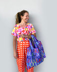 Daisy Pop (peach) Cotton Jersey (CUT PIECE 1.2M $10)