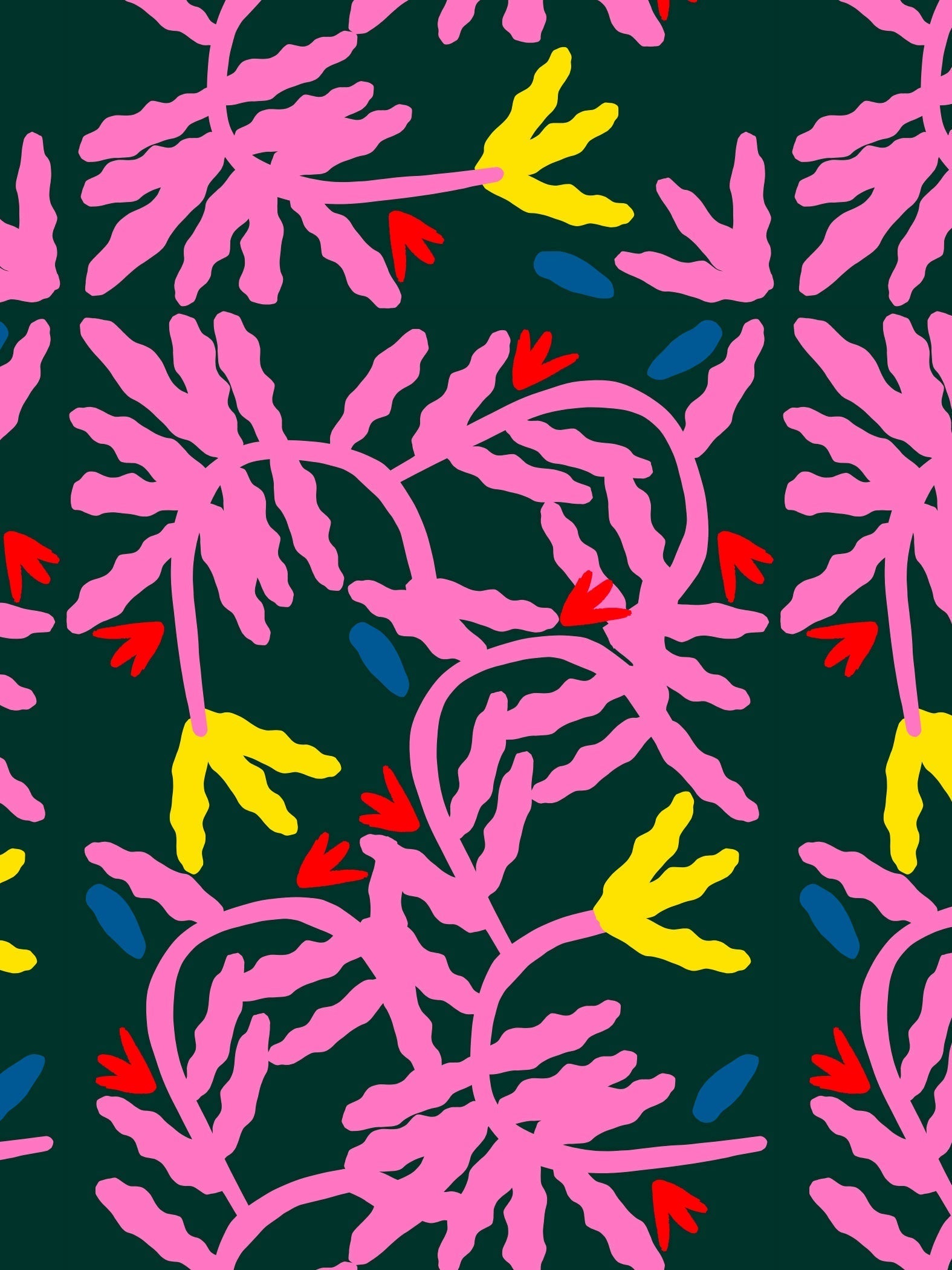 Pink Bloom Fern viscose crepe (CUT PIECE 2.2M $30)