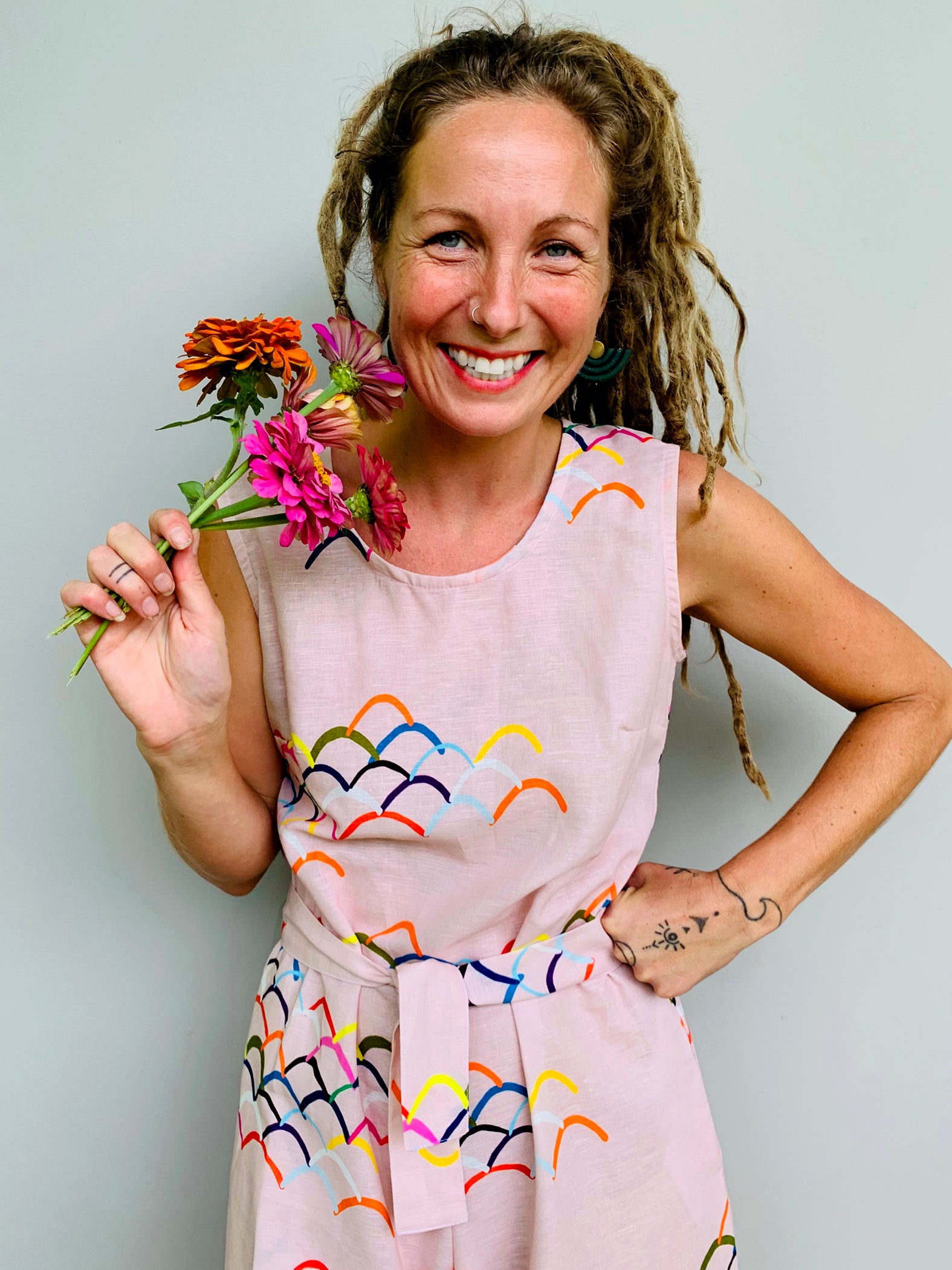 Doops Love 100% linen cotton jumpsuit with tie