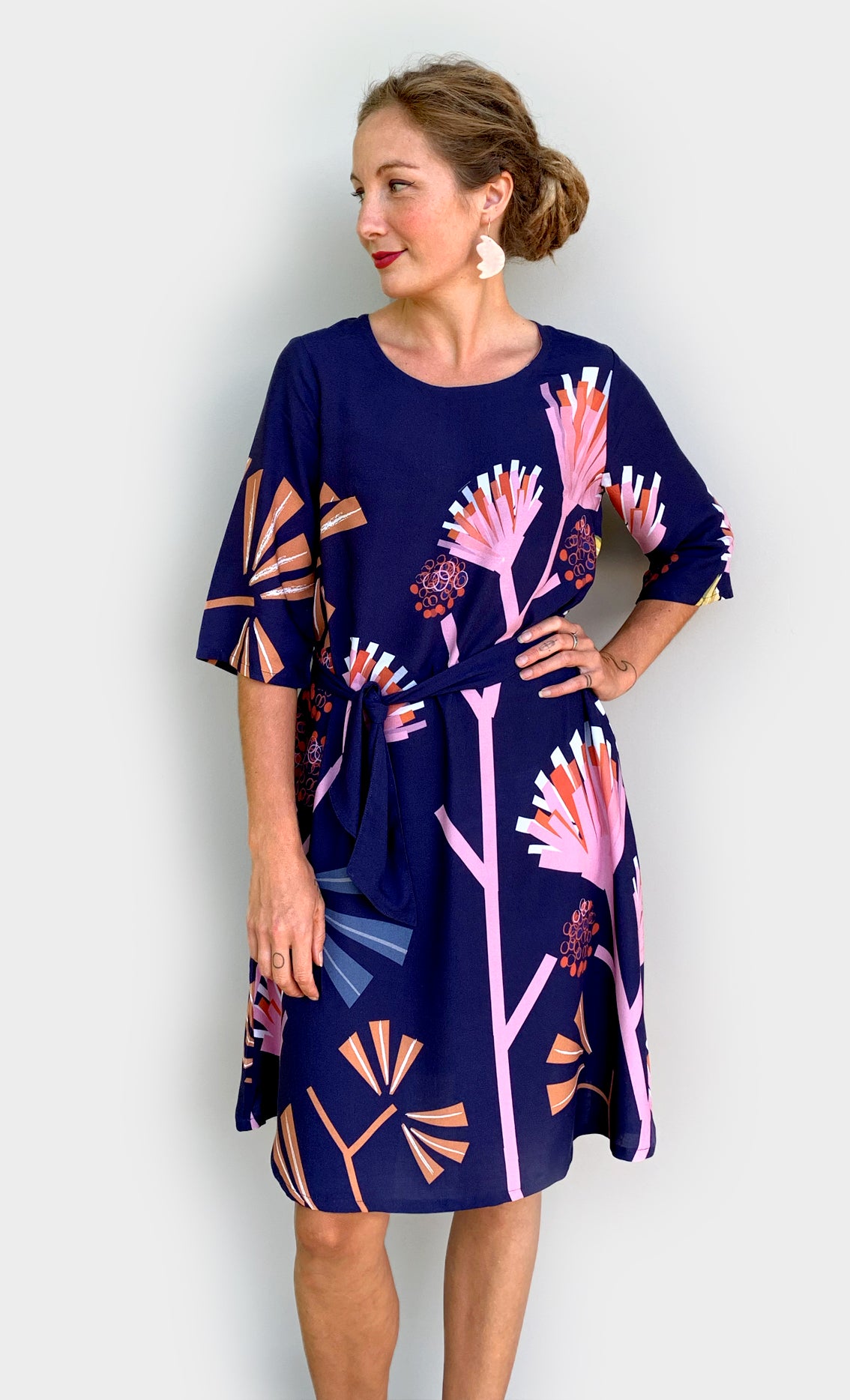 Protea dress with tie 100% cotton (one left) (2093582090336)