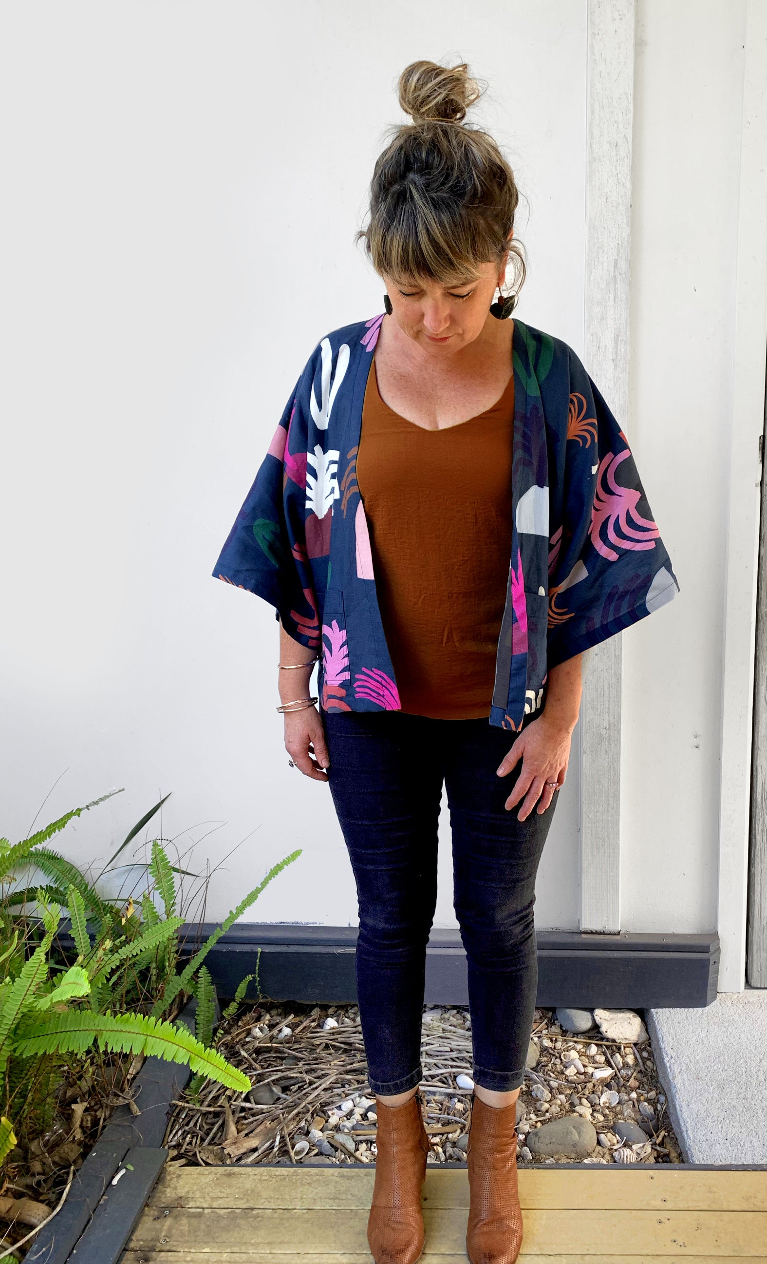 Kimono Palms 100% linen cotton top (4112680255584)