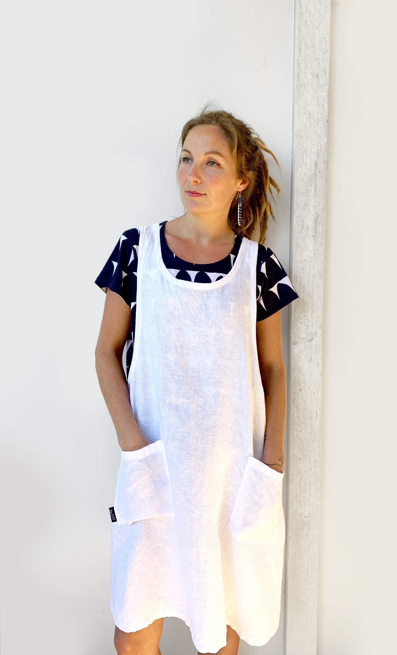 100% linen Pinafore - WHITE (4163915513952)