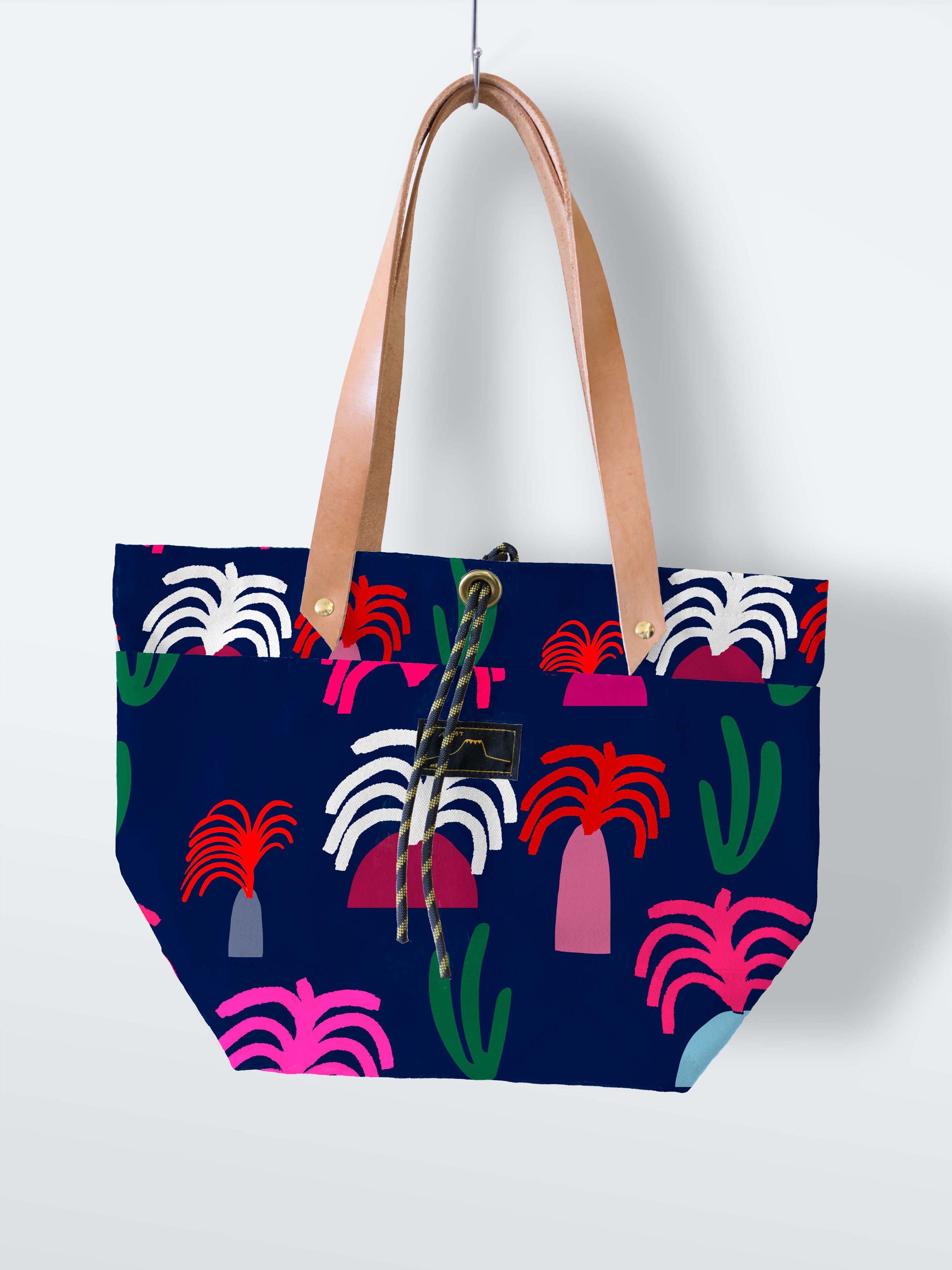 Palm Valley(navy) linen cotton