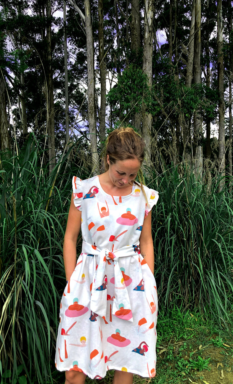 Confetti 100% linen dress with tie (white) (2110498898016)