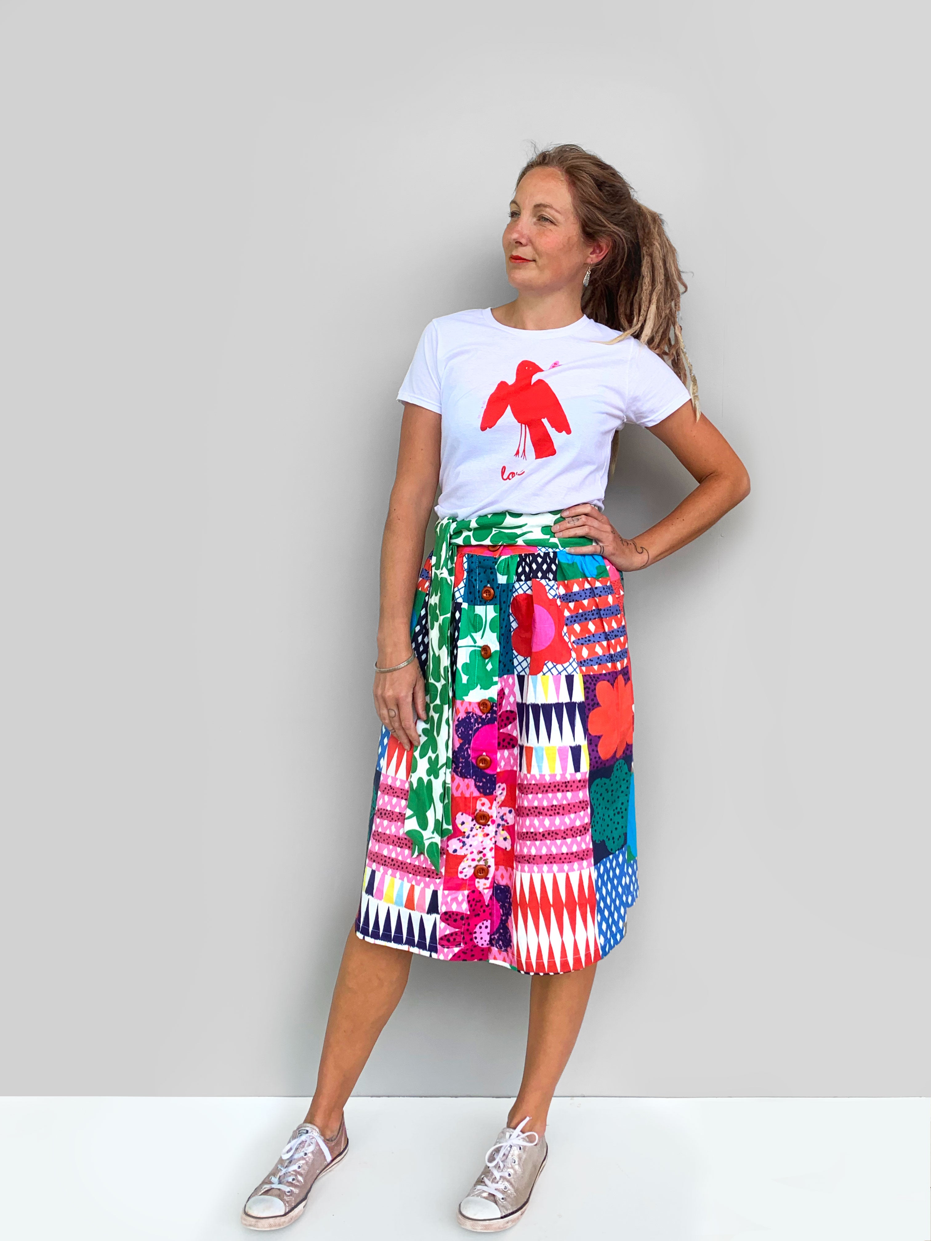 Kooki Patchwork 100% linen cotton skirt (5814859038873)