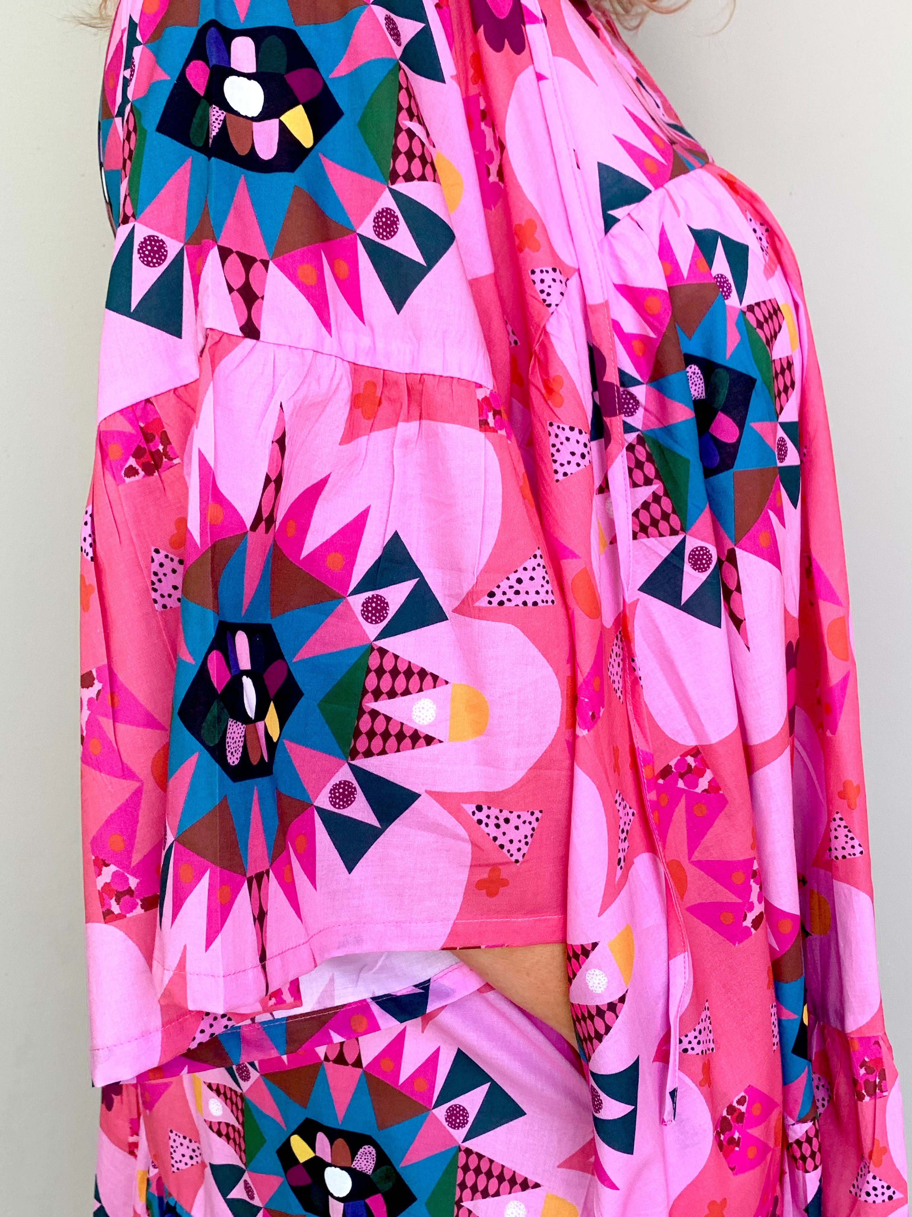 Pink Cacti pleated dress 100% lawn cotton (5909249163417)