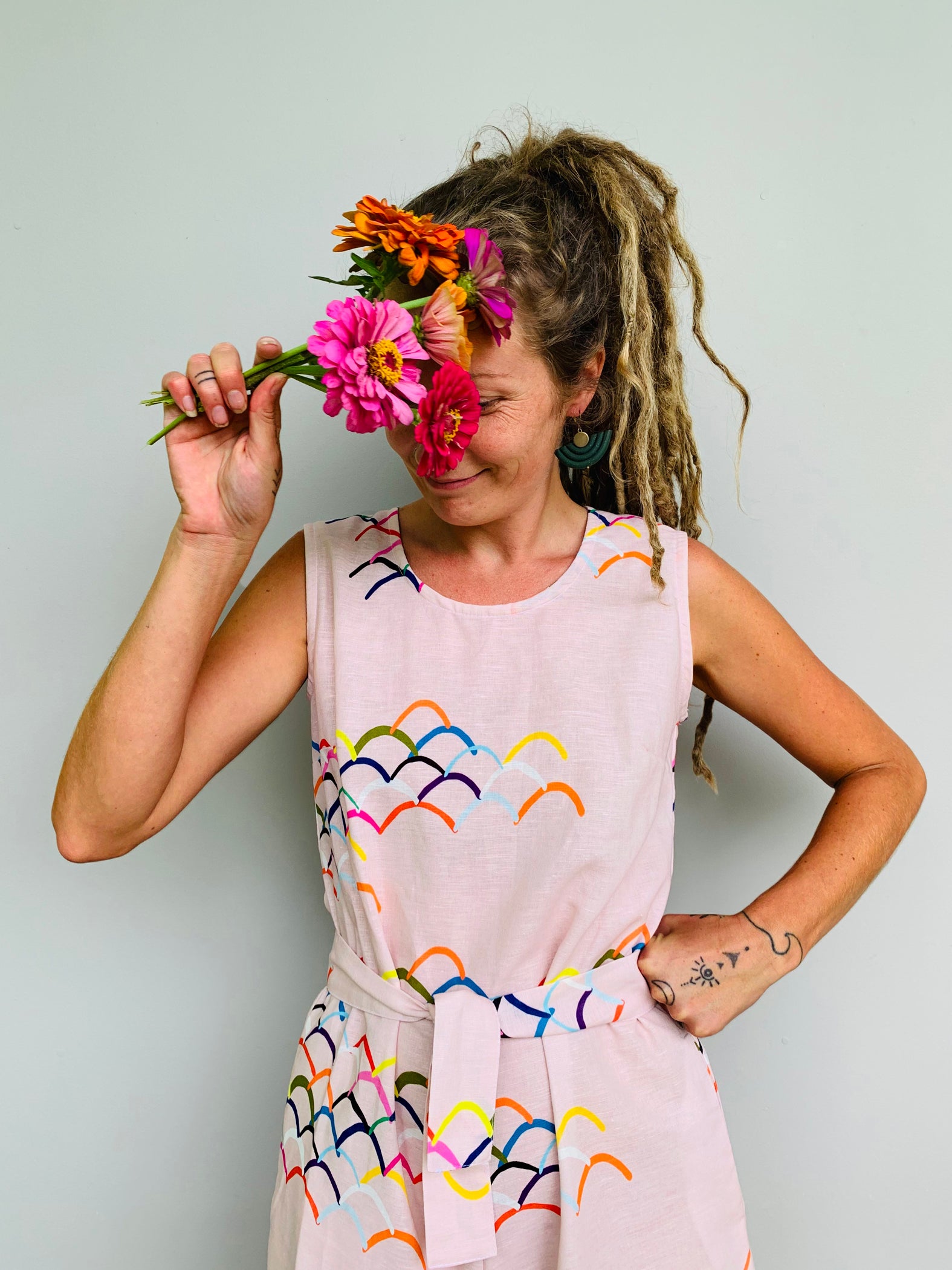 Doops Love 100% linen cotton jumpsuit with tie