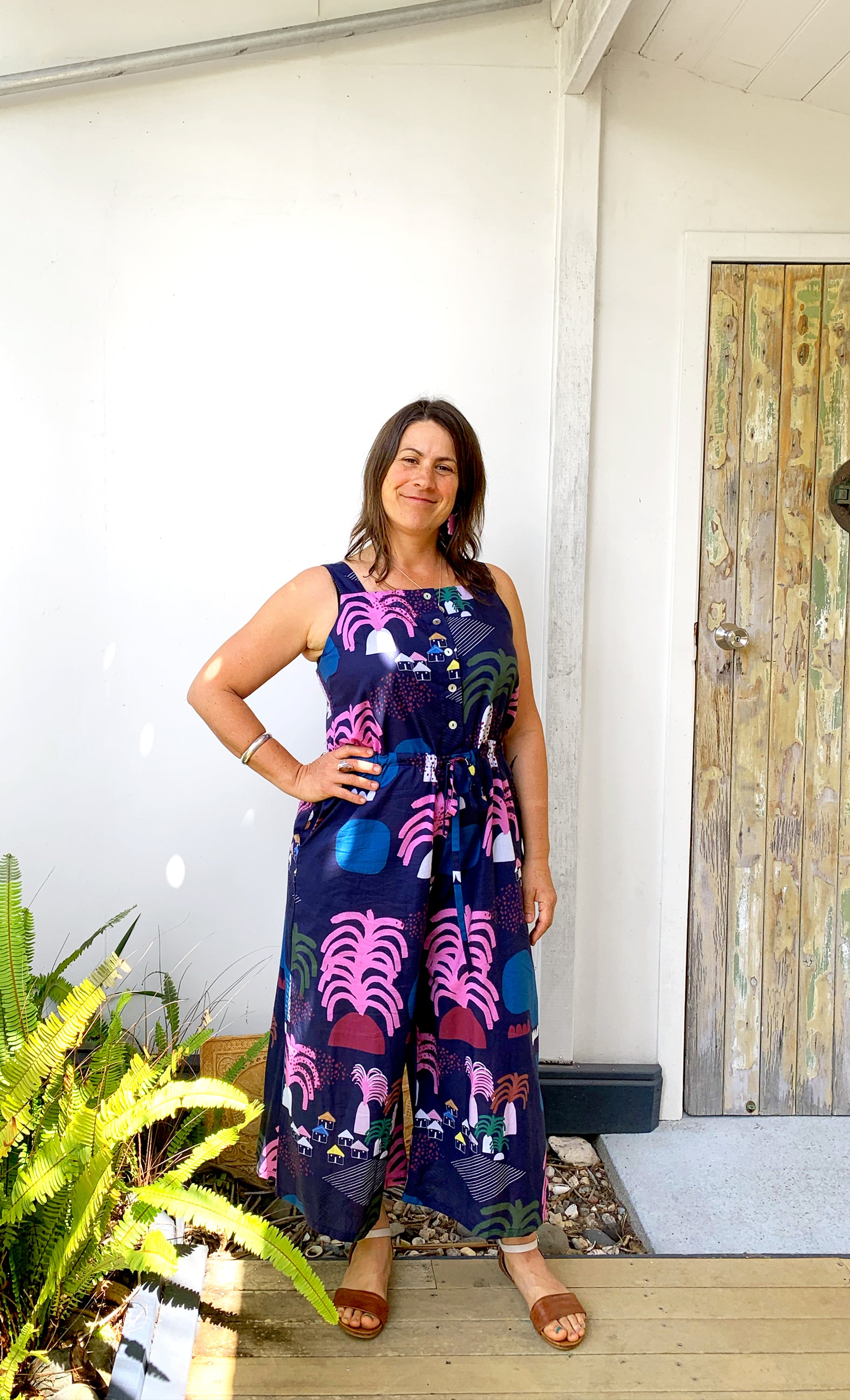 Palm Valley 100% cotton jumpsuit (Navy) (4107317444704)