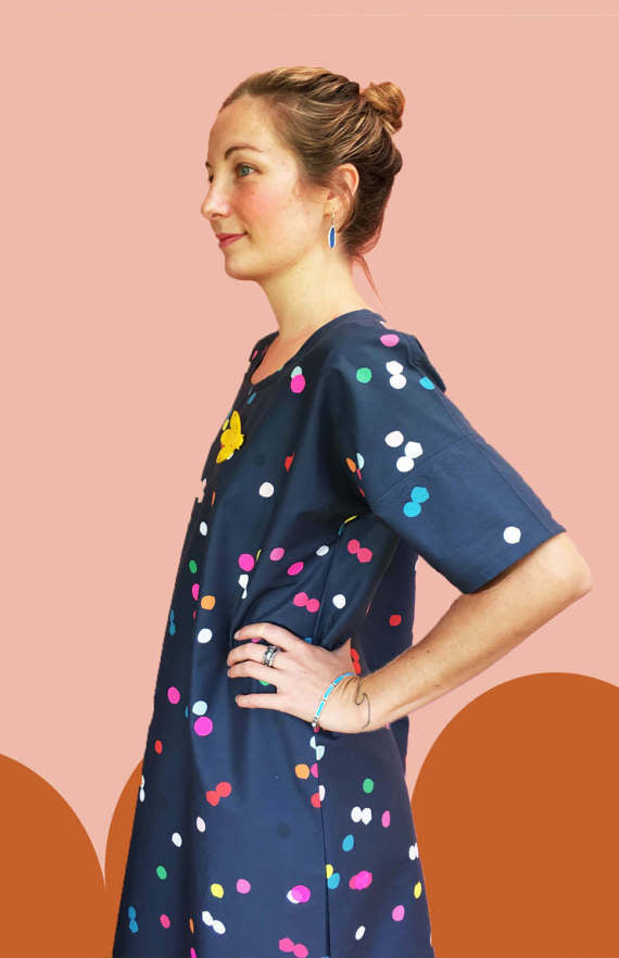 Navy Confetti Cotton Dress (517465440286)