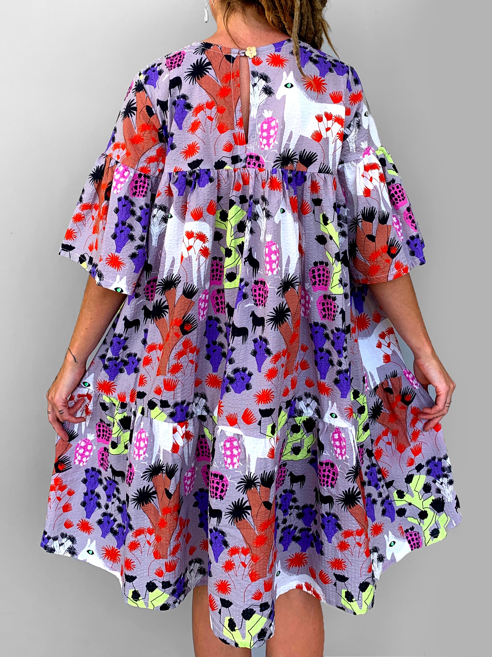 Lumo Glow Cacti dress 100% seersucker cotton
