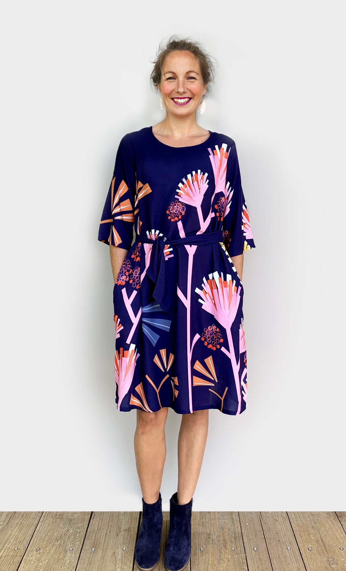 Protea dress with tie 100% cotton (one left) (2093582090336)
