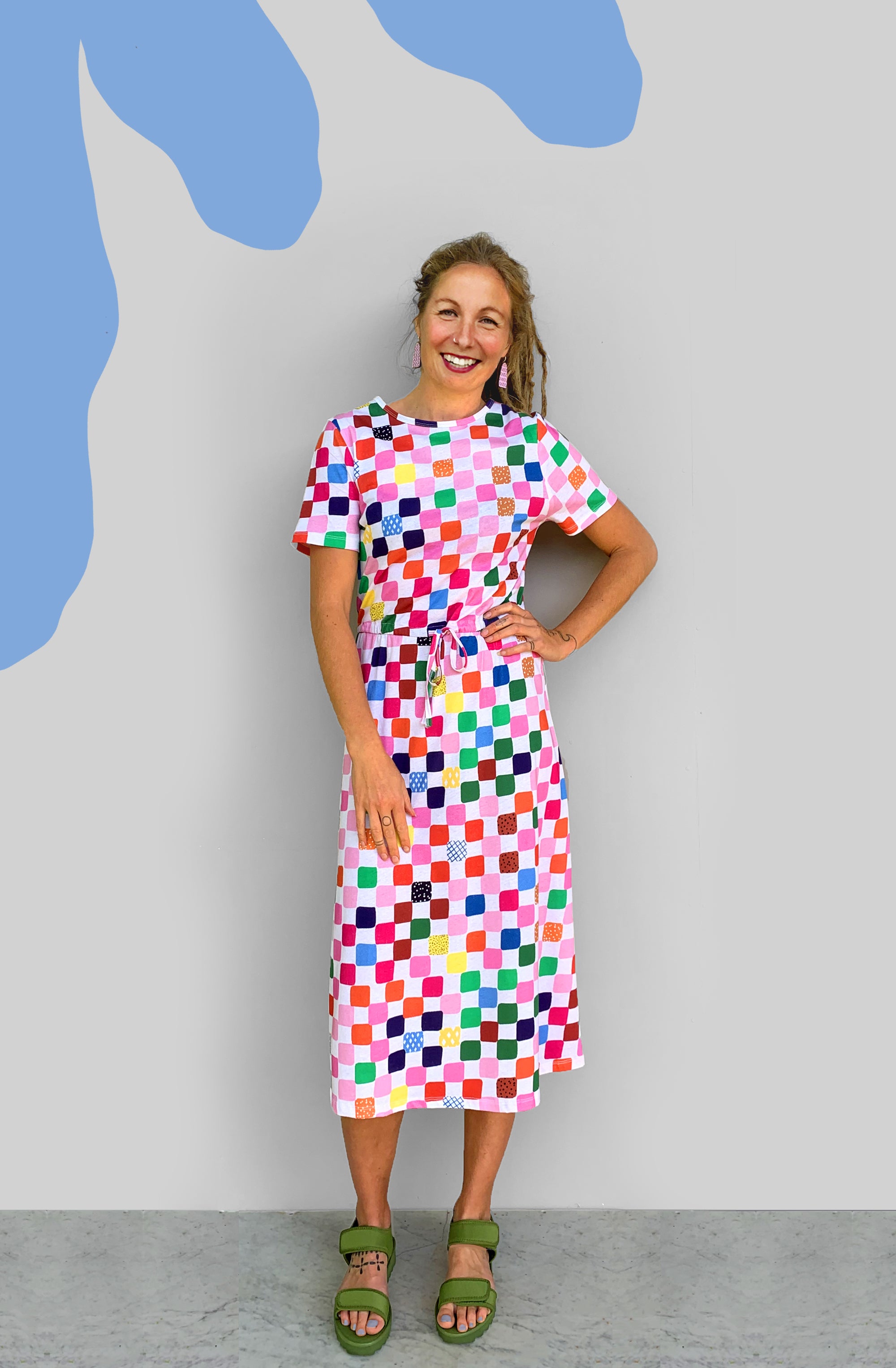 Check 100% organic jersey draw string dress Check 100% organic jersey draw string dress