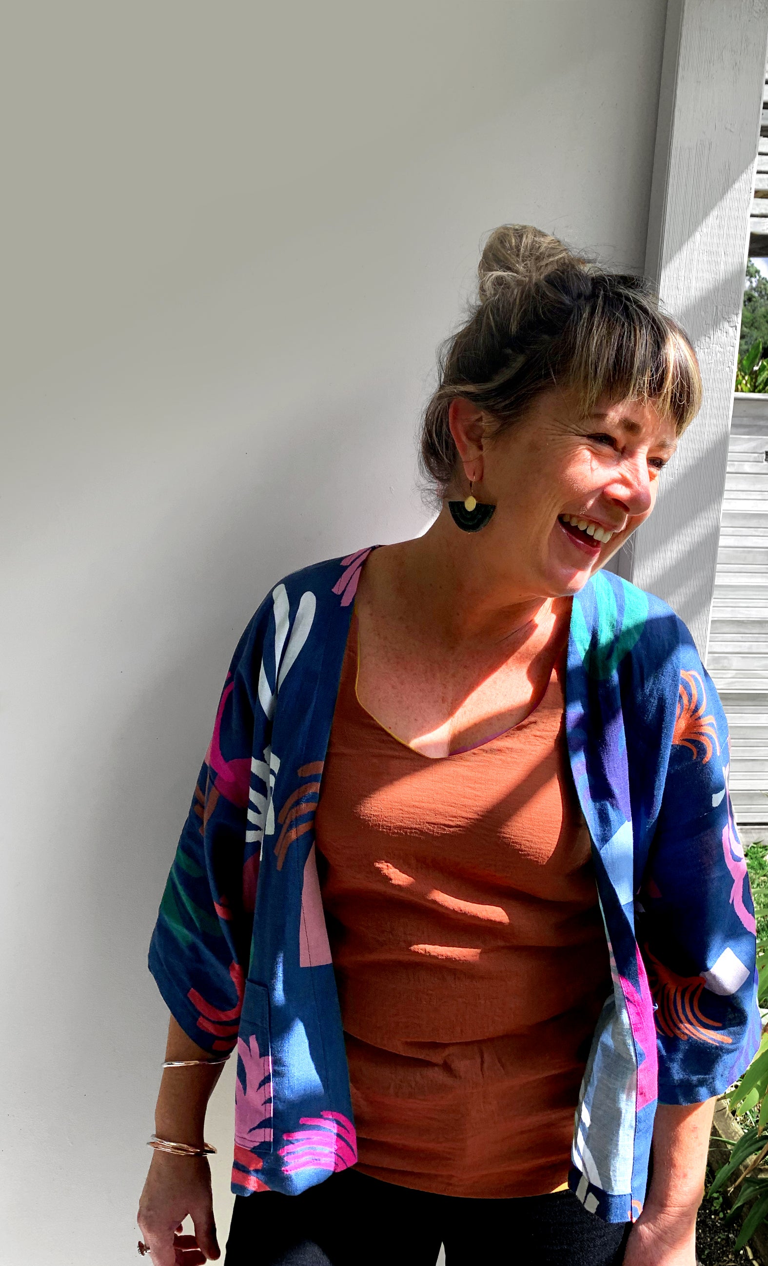 Kimono Palms 100% linen cotton top (4112680255584)
