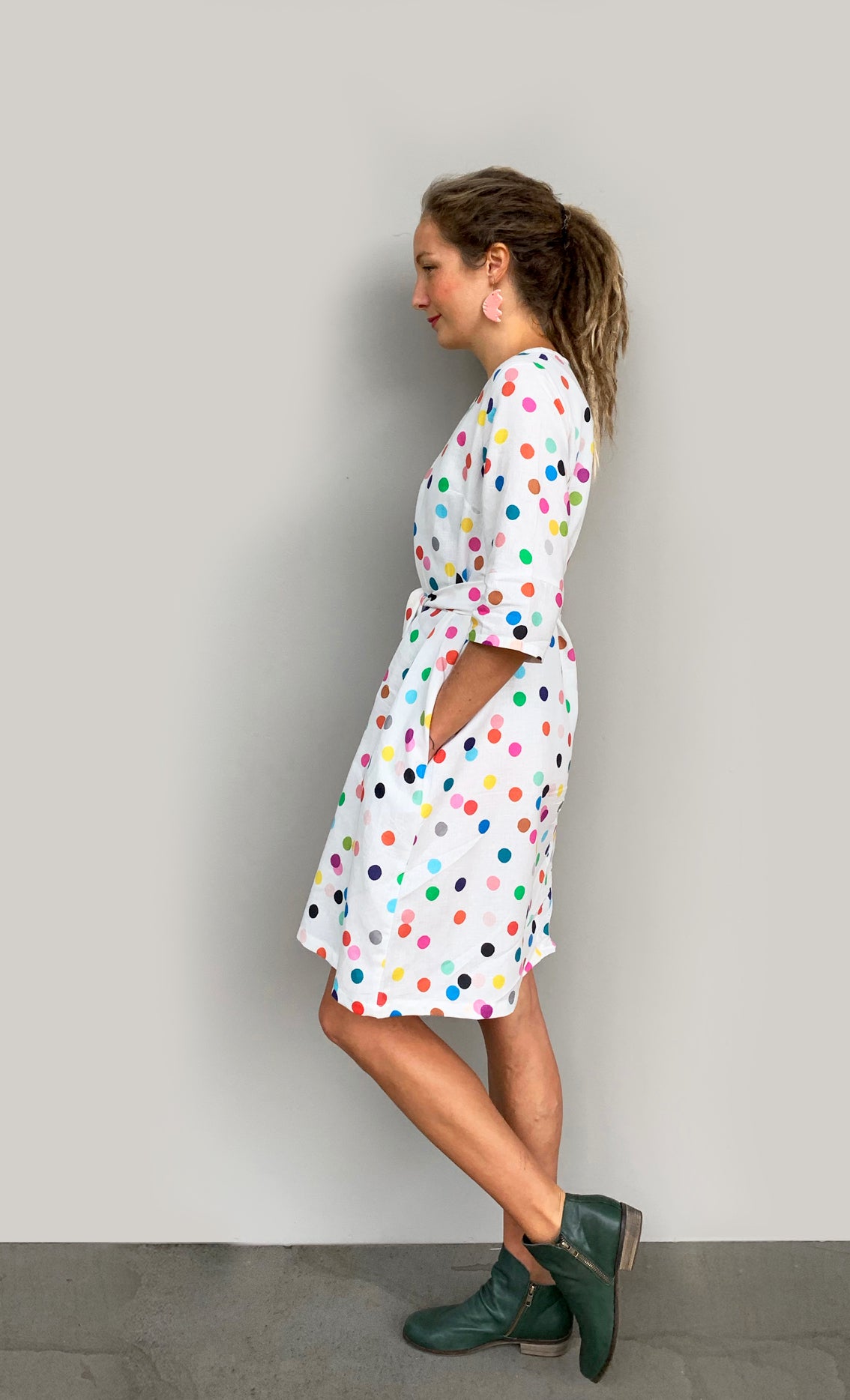 Confetti 100% linen dress with tie (white) (2110498898016)