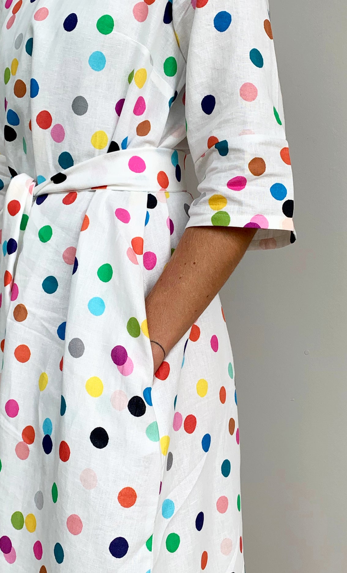 Confetti 100% linen dress with tie (white) (2110498898016)