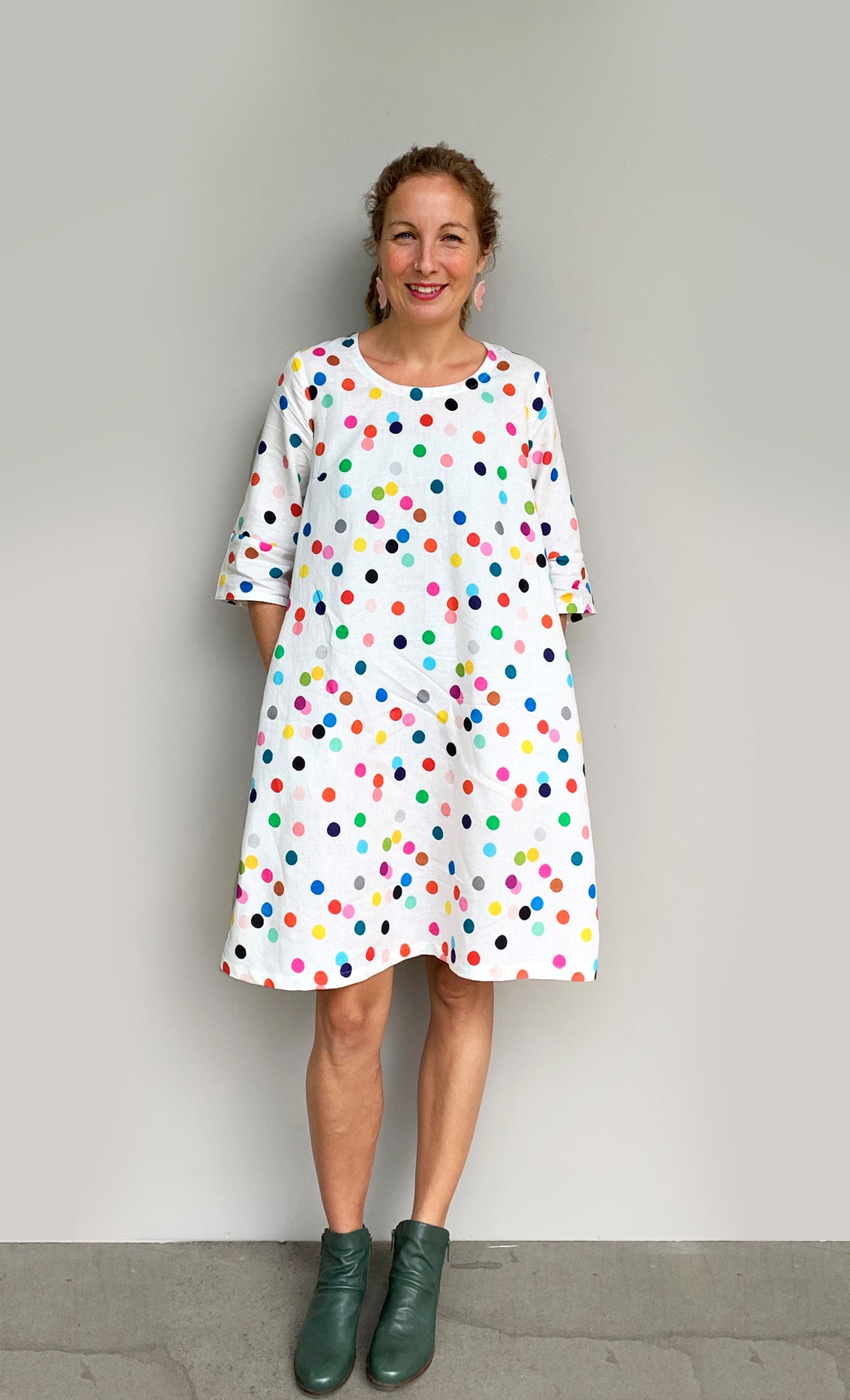 Confetti 100% linen dress with tie (white) (2110498898016)