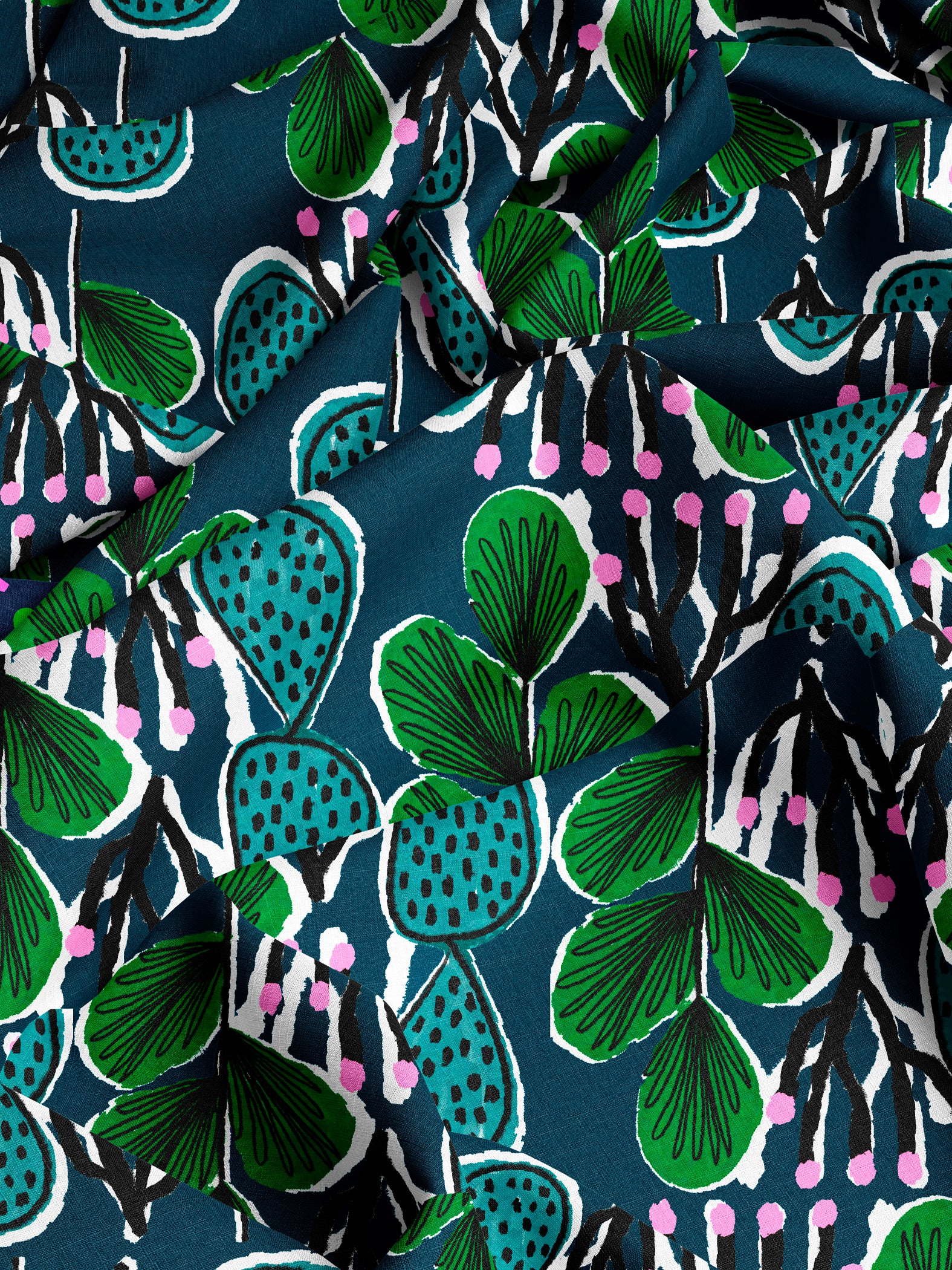 Coral Cactus organic cotton linen