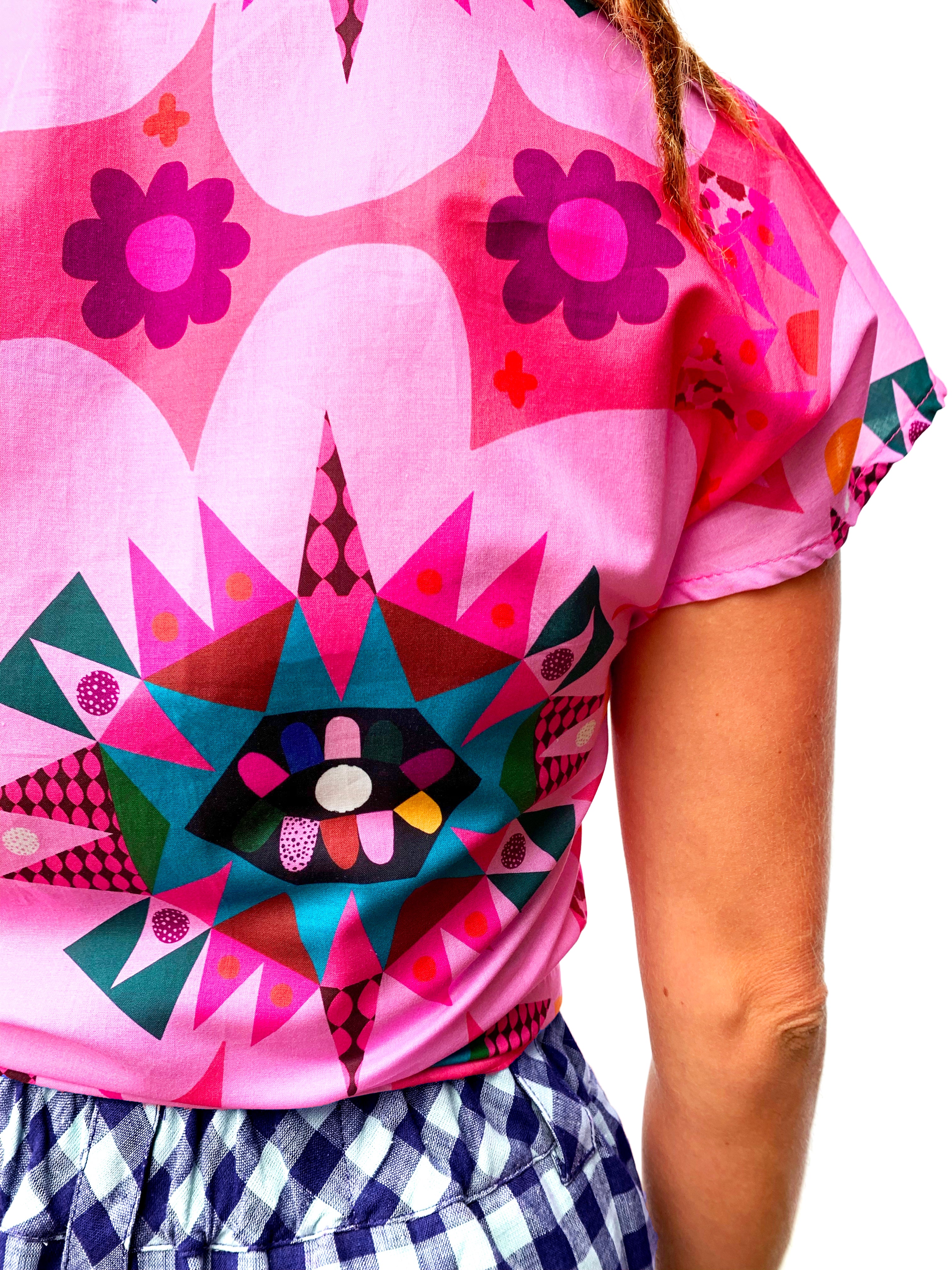 Bright Pink Blink wrap around top 100% cotton (4637697572960)