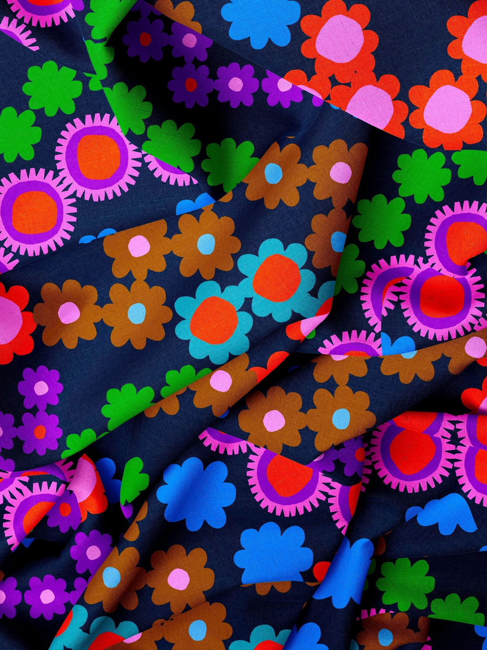 Flower Power (dark) organic cotton linen (CUT PIECE 4.2M $50)