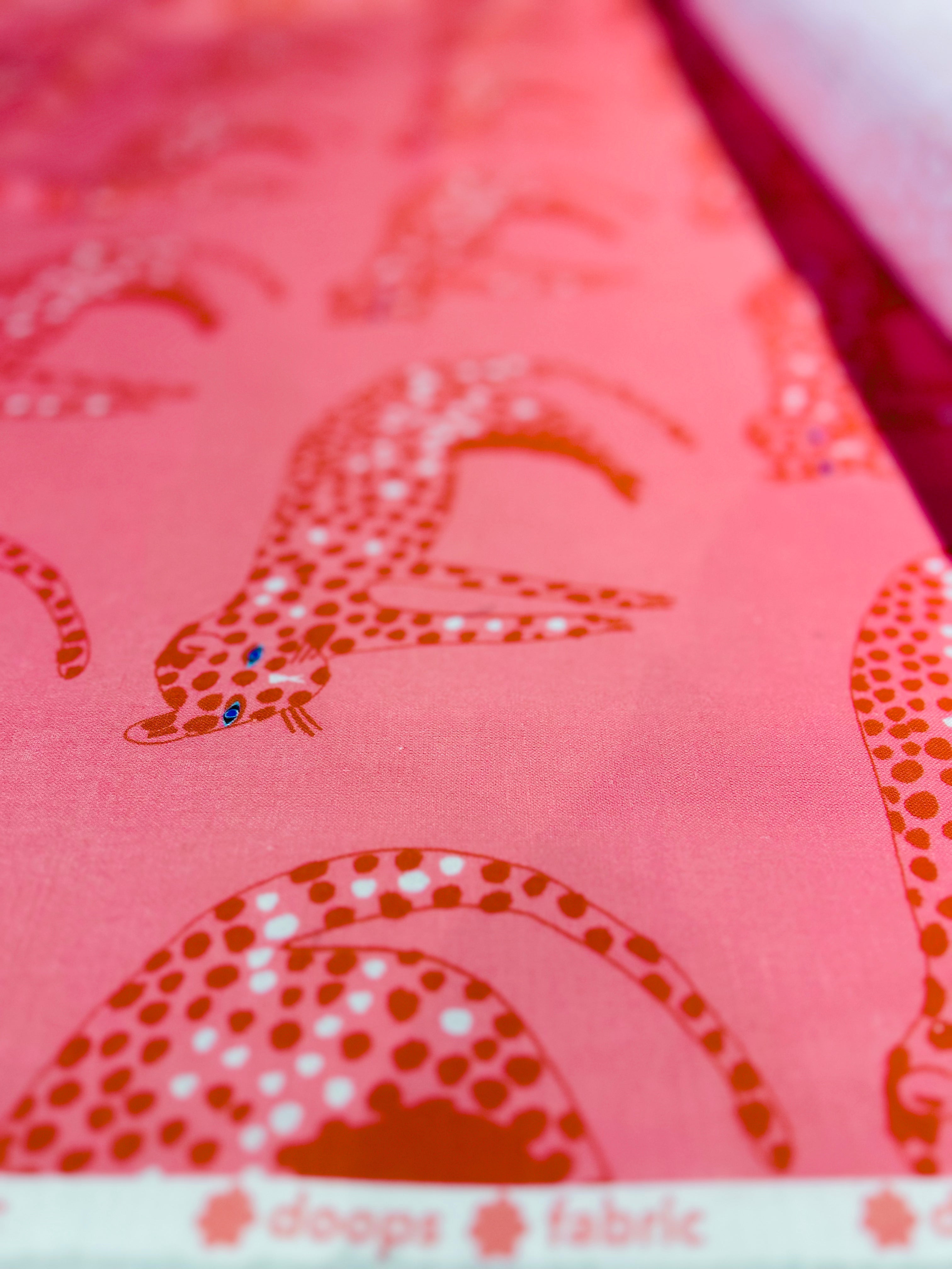 Pink Leopard cotton linen (CUT PIECE 1.2CM $15)