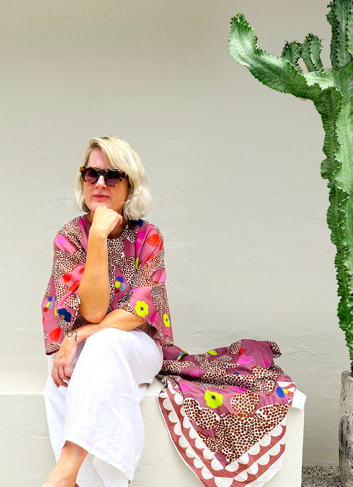 Neon Cacti Bloom 95% cotton 5% Silk Scarf/Sarong