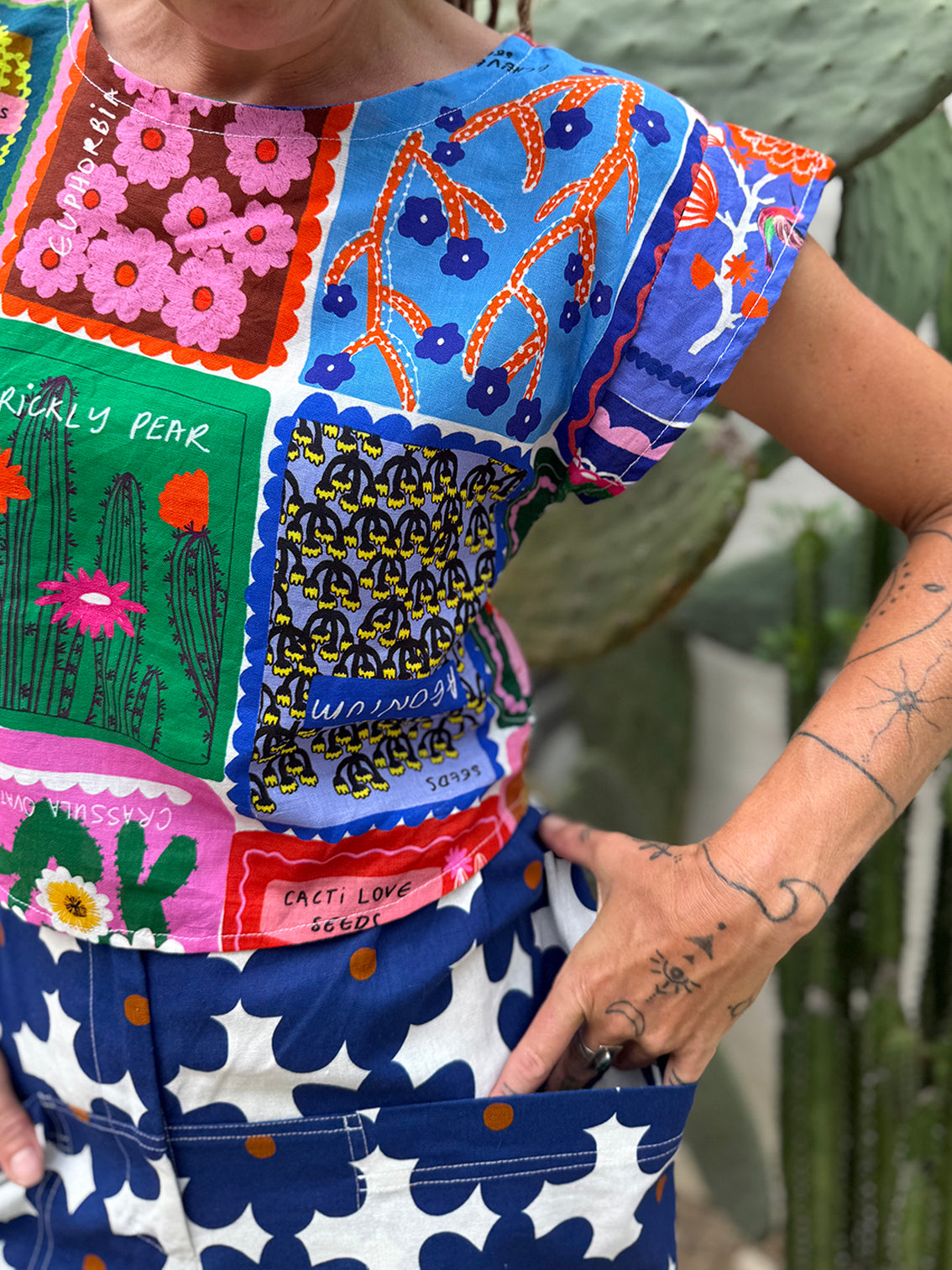 Succulent Love cotton linen top