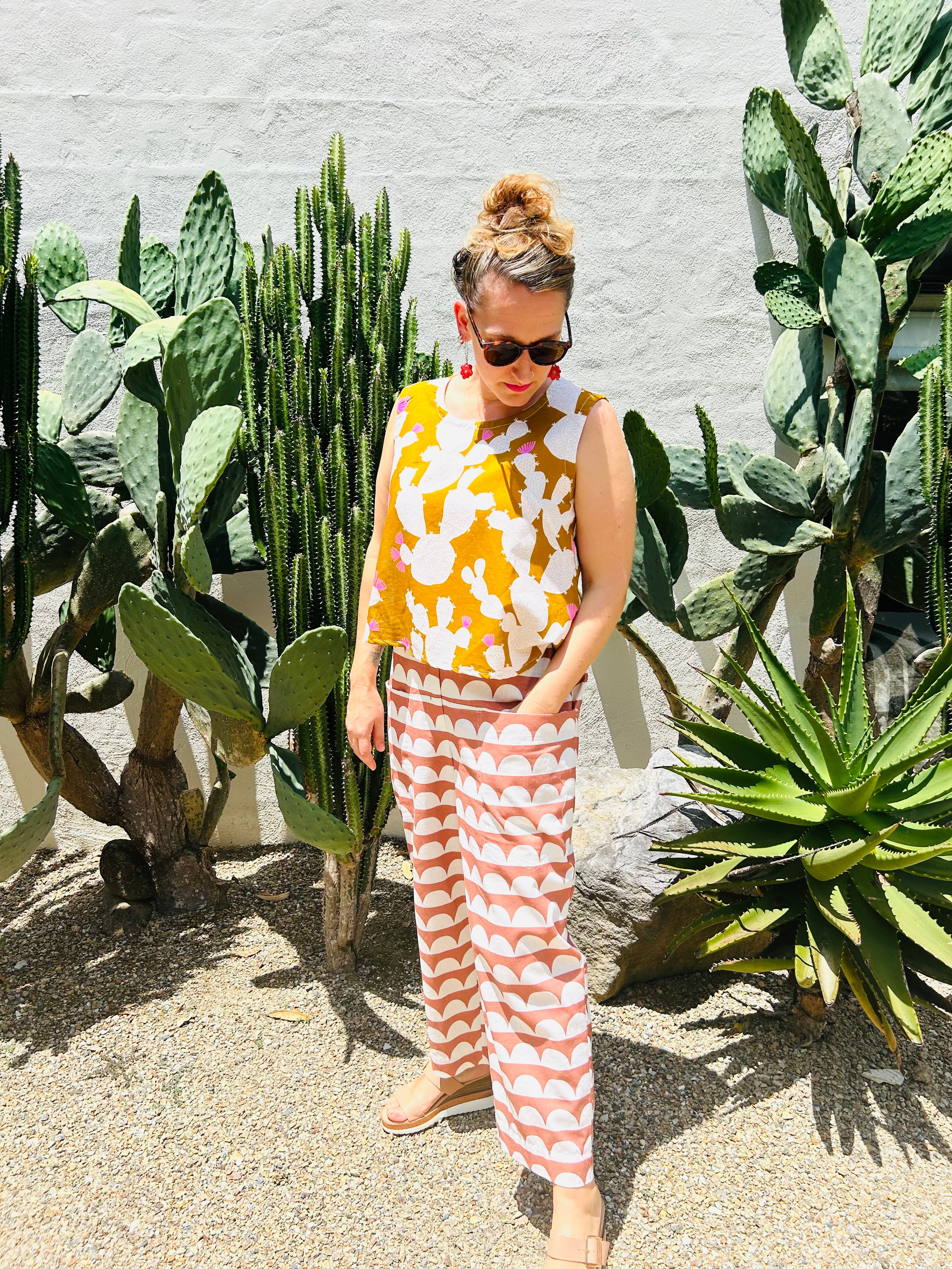 Cacti Blush cotton linen top