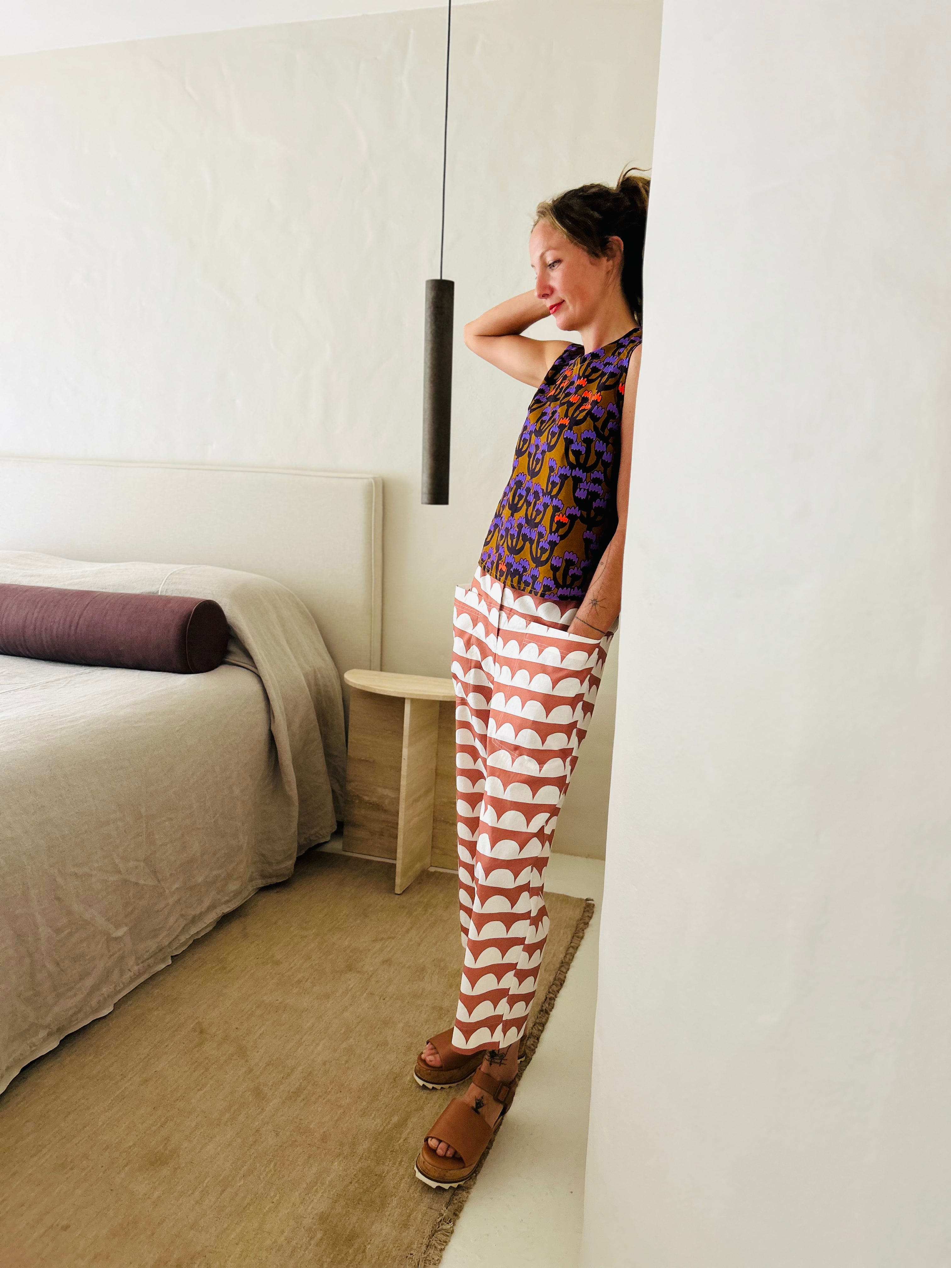 Midnight Bloom cotton linen top