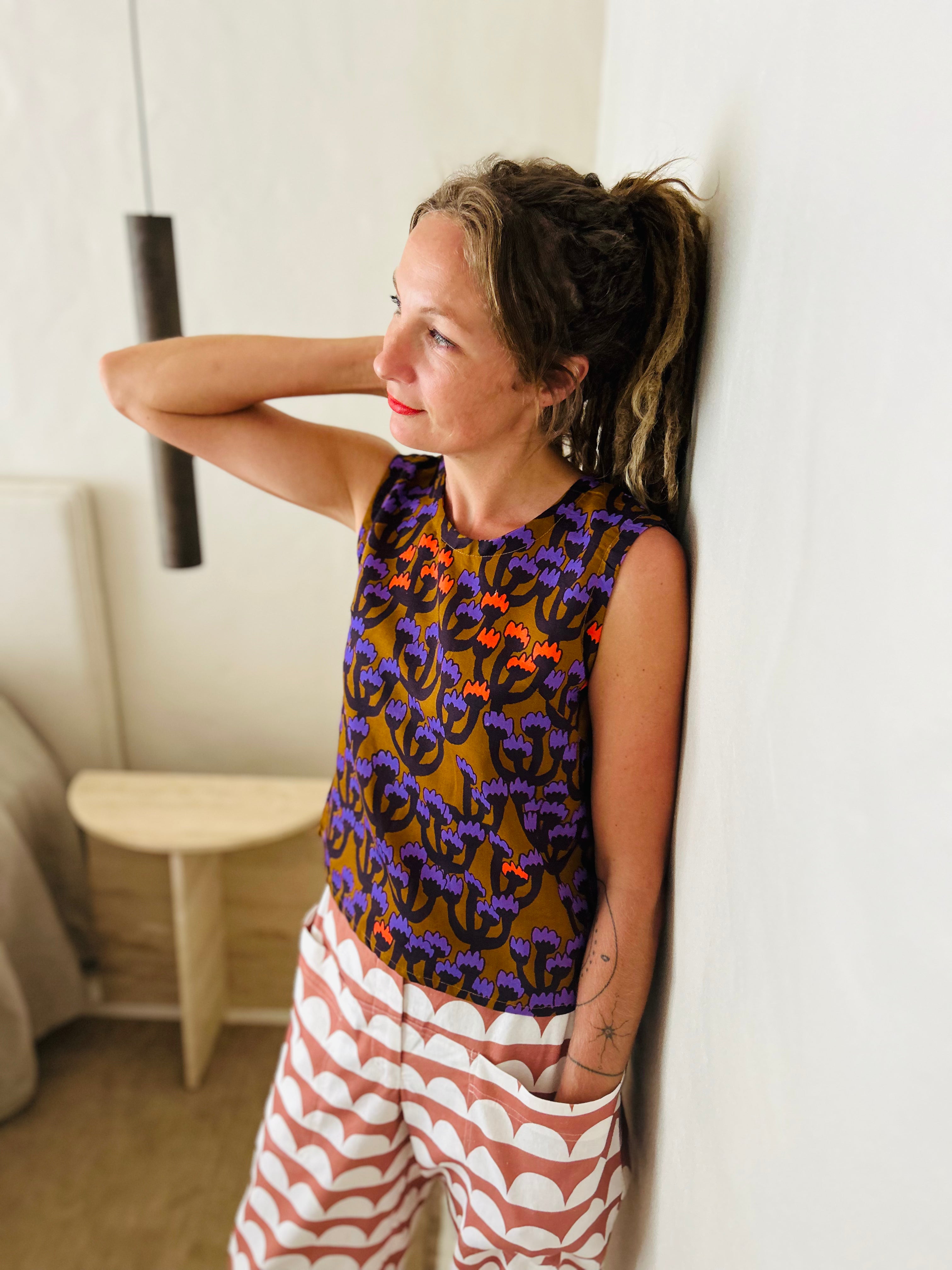 Midnight Bloom cotton linen top