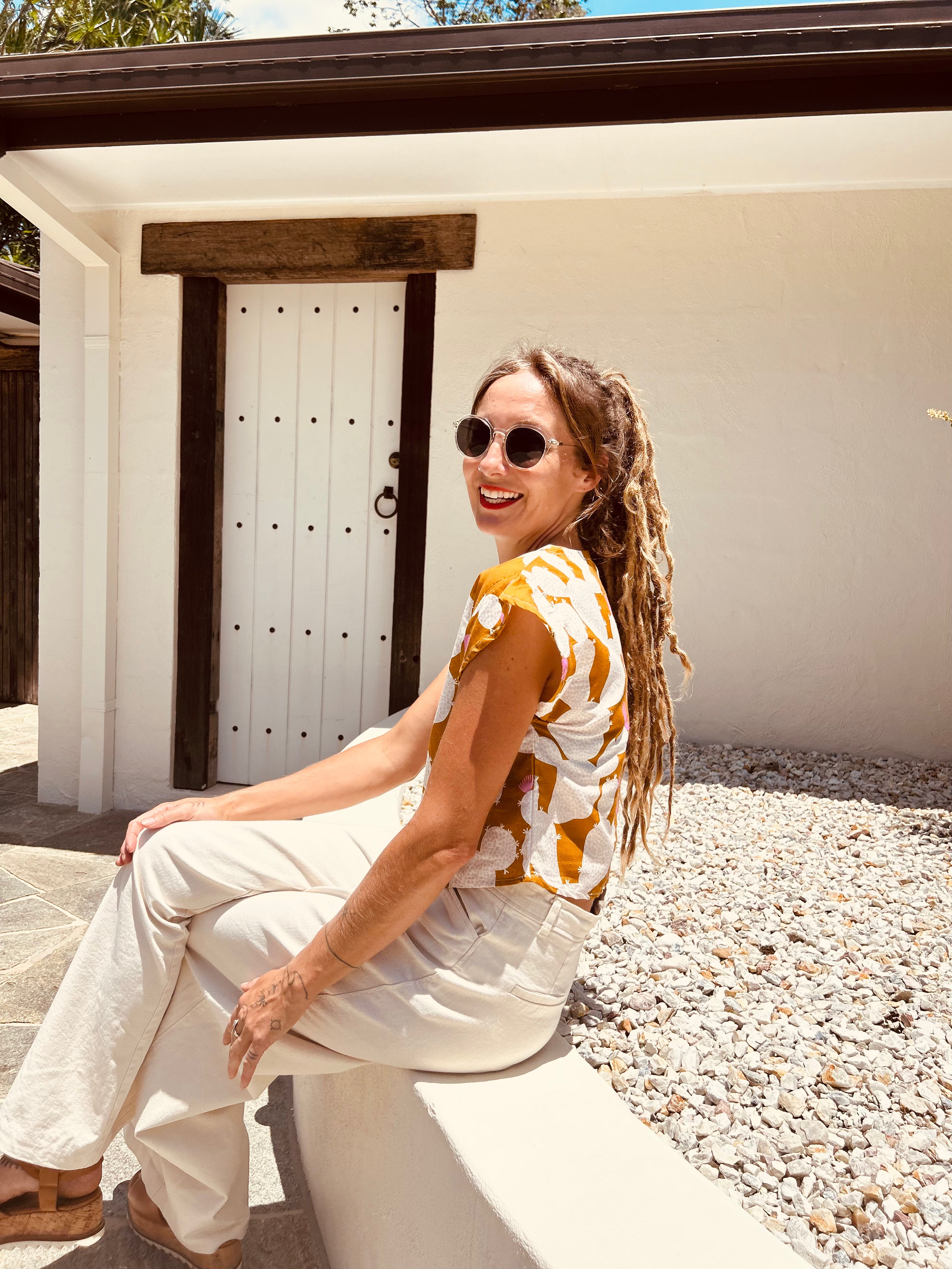 Cacti Blush cotton linen top