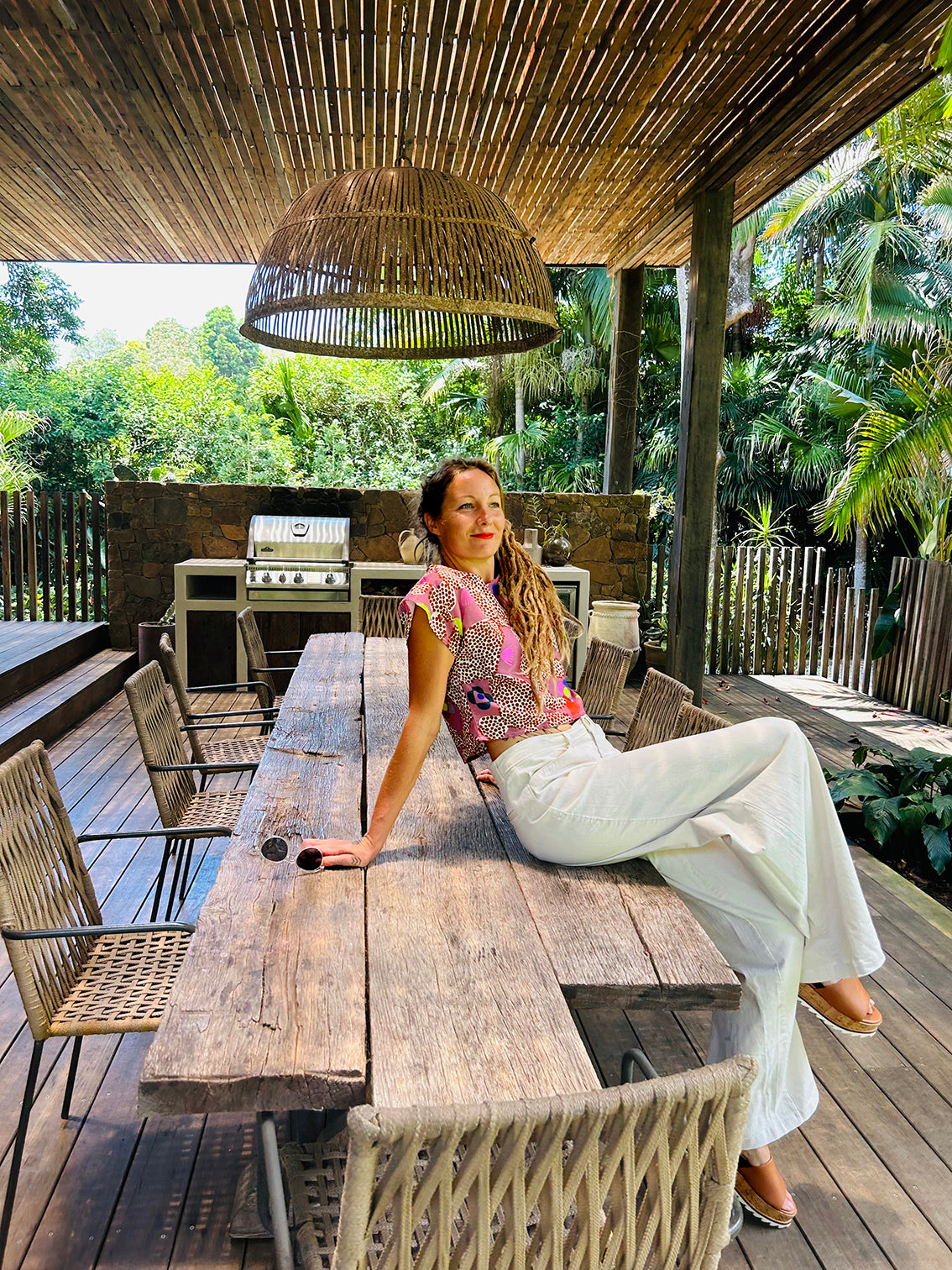 Neon Cacti Bloom cotton linen top