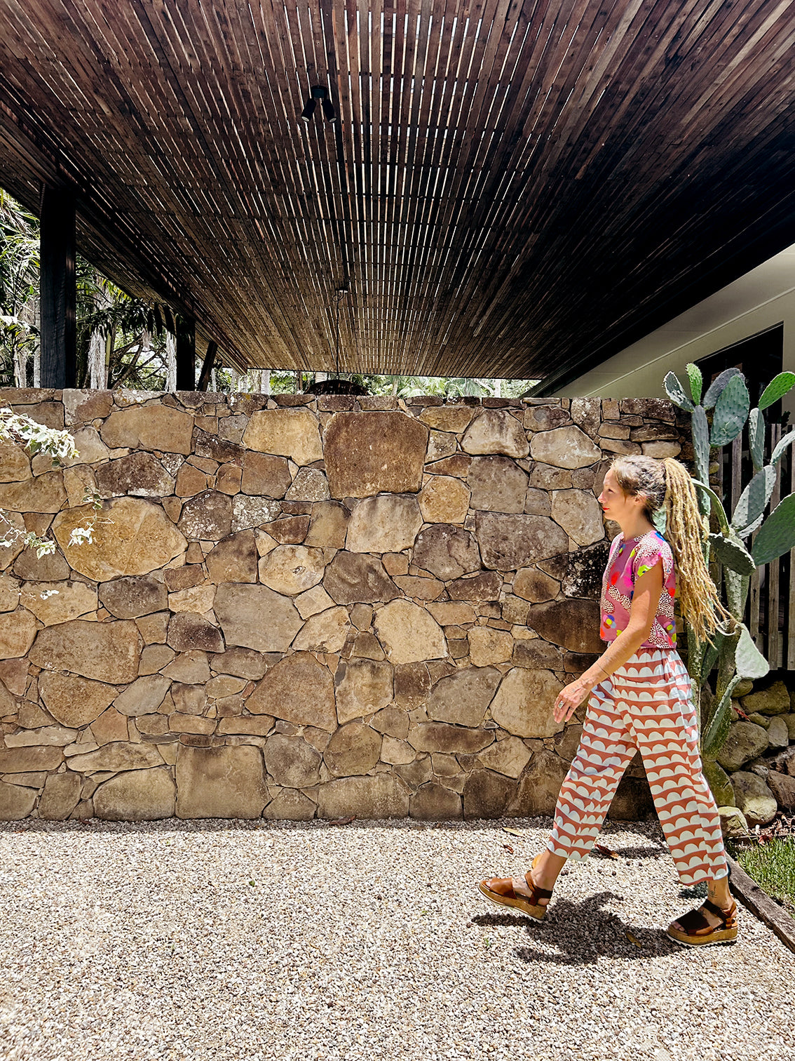 Neon Cacti Bloom cotton linen top