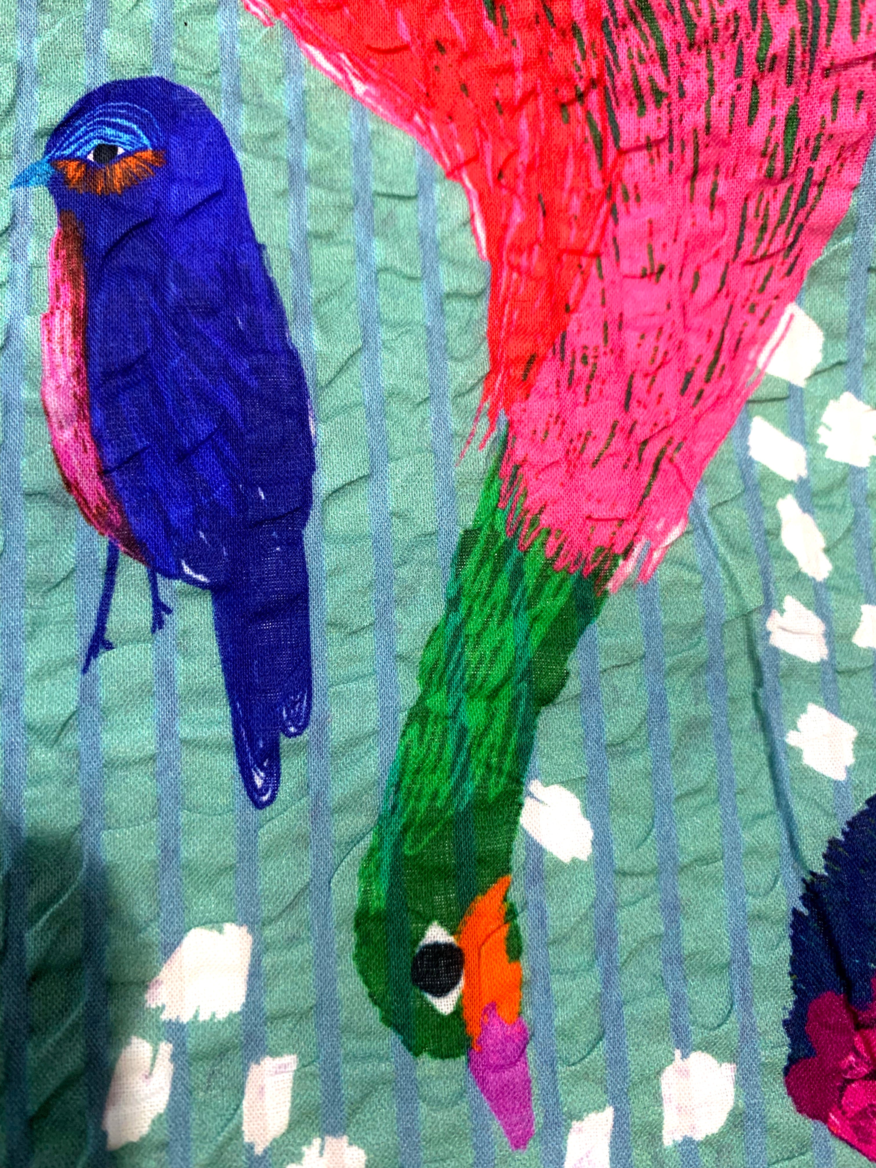 Birds (Teal) Cotton Seersucker (CUT PIECE 2M $30)