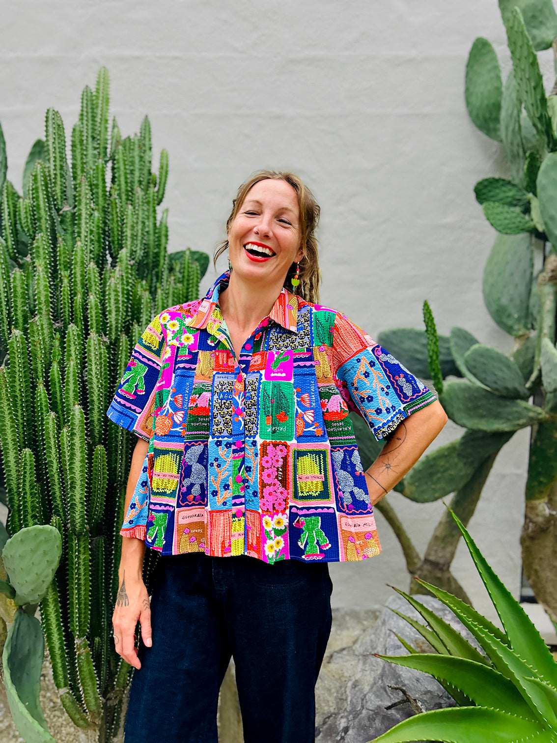 Succulent Love pleated seersucker top