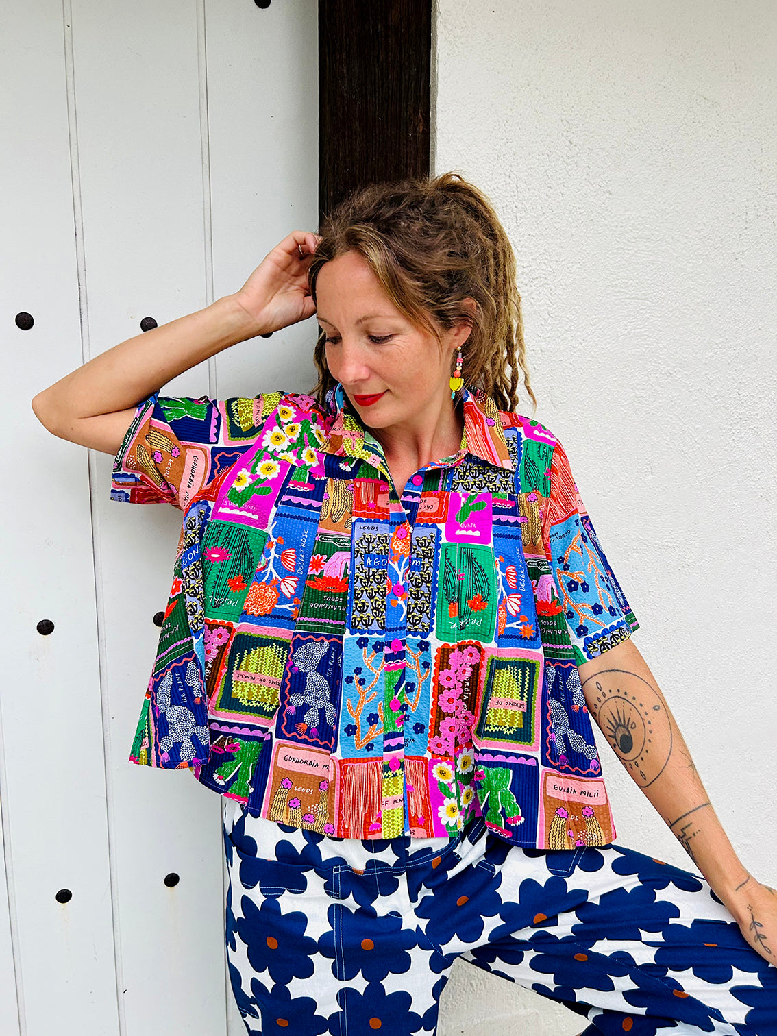 Succulent Love pleated seersucker top